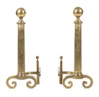 A Pair of Brass Andirons Height 32 x width 26 inches. — 19TH CENTURY