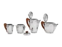 A French Art Deco Silver-Plate Five-Piece Tea and Coffee Service