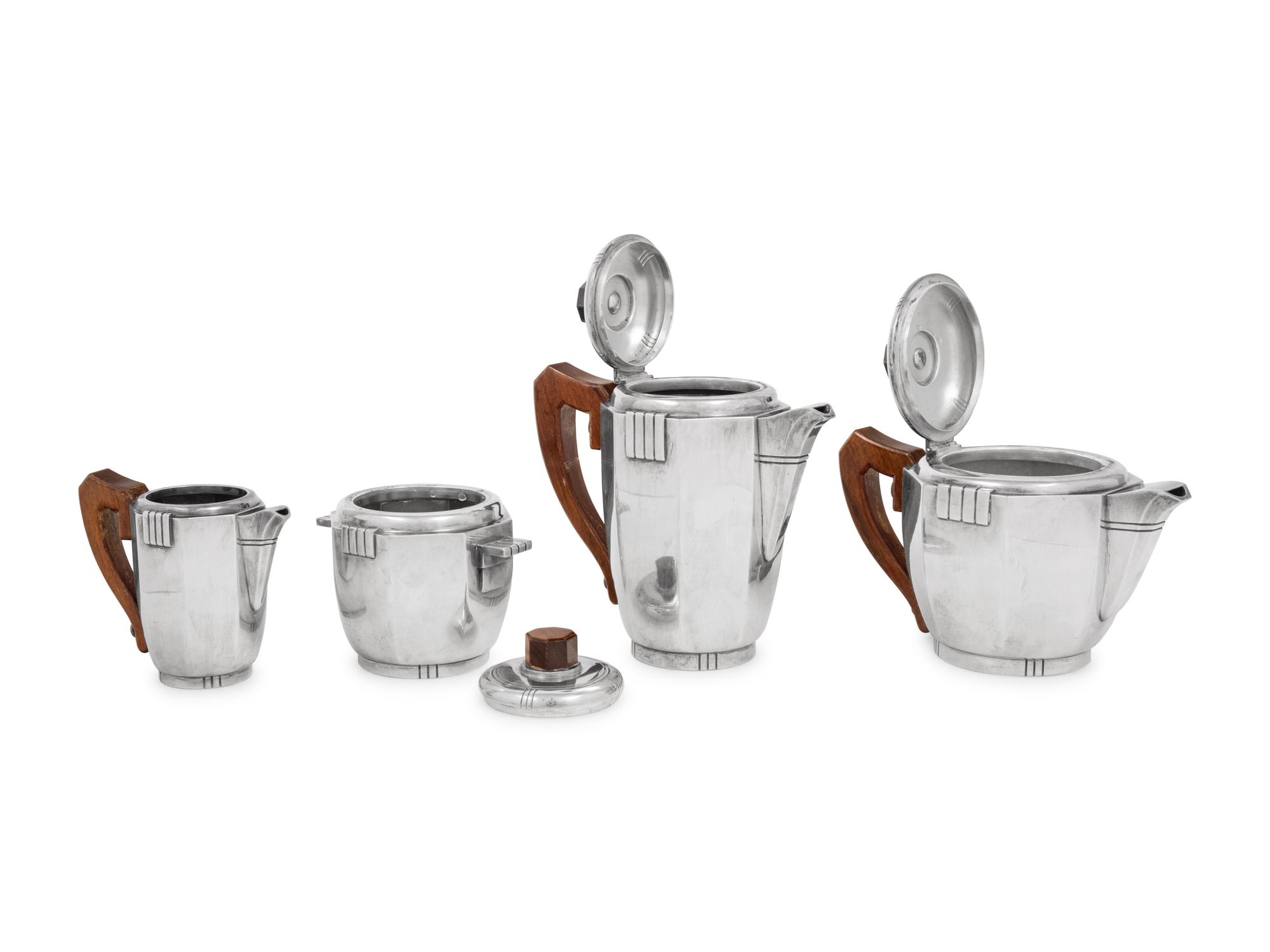 A French Art Deco Silver-Plate Five-Piece Tea and Coffee Service