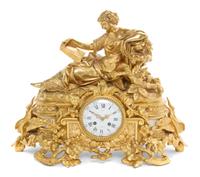 A French Marble Inset Gilt Bronze Mantel Clock Height 15 1/2 inches.