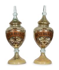 A Pair of Large English Mercury Glass Apothecary Style Candy Dispensers
