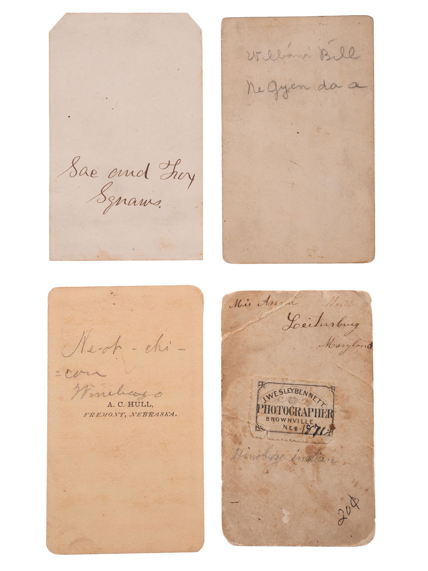 [NATIVE AMERICANS]. A group of 4 CDVs of Iroquois, Sac & Fox, and Winnebago subjects, comprising: