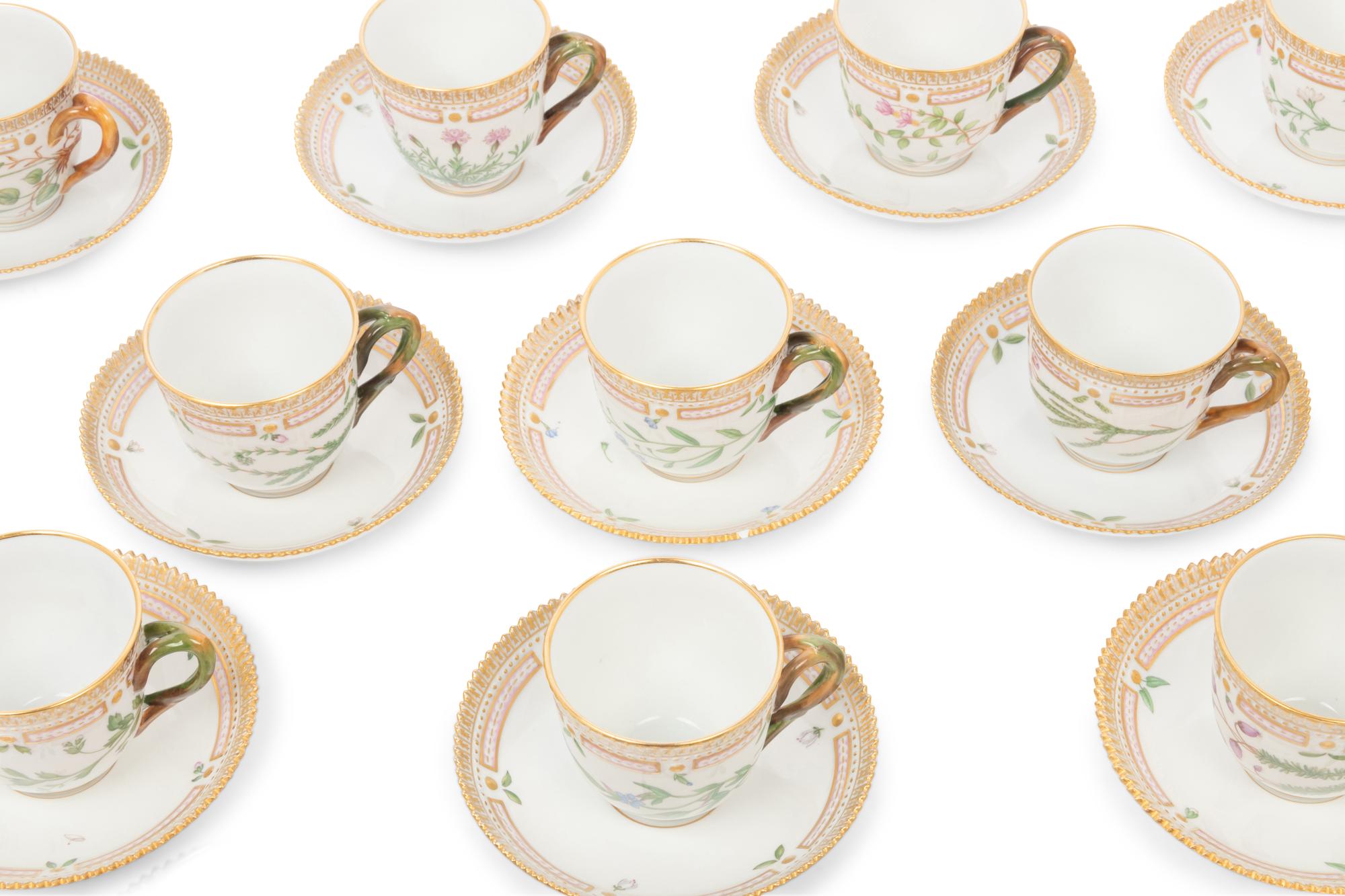 A Set of Twenty-Six Royal Copenhagen Flora Danica Porcelain Coffee Cups and Saucers