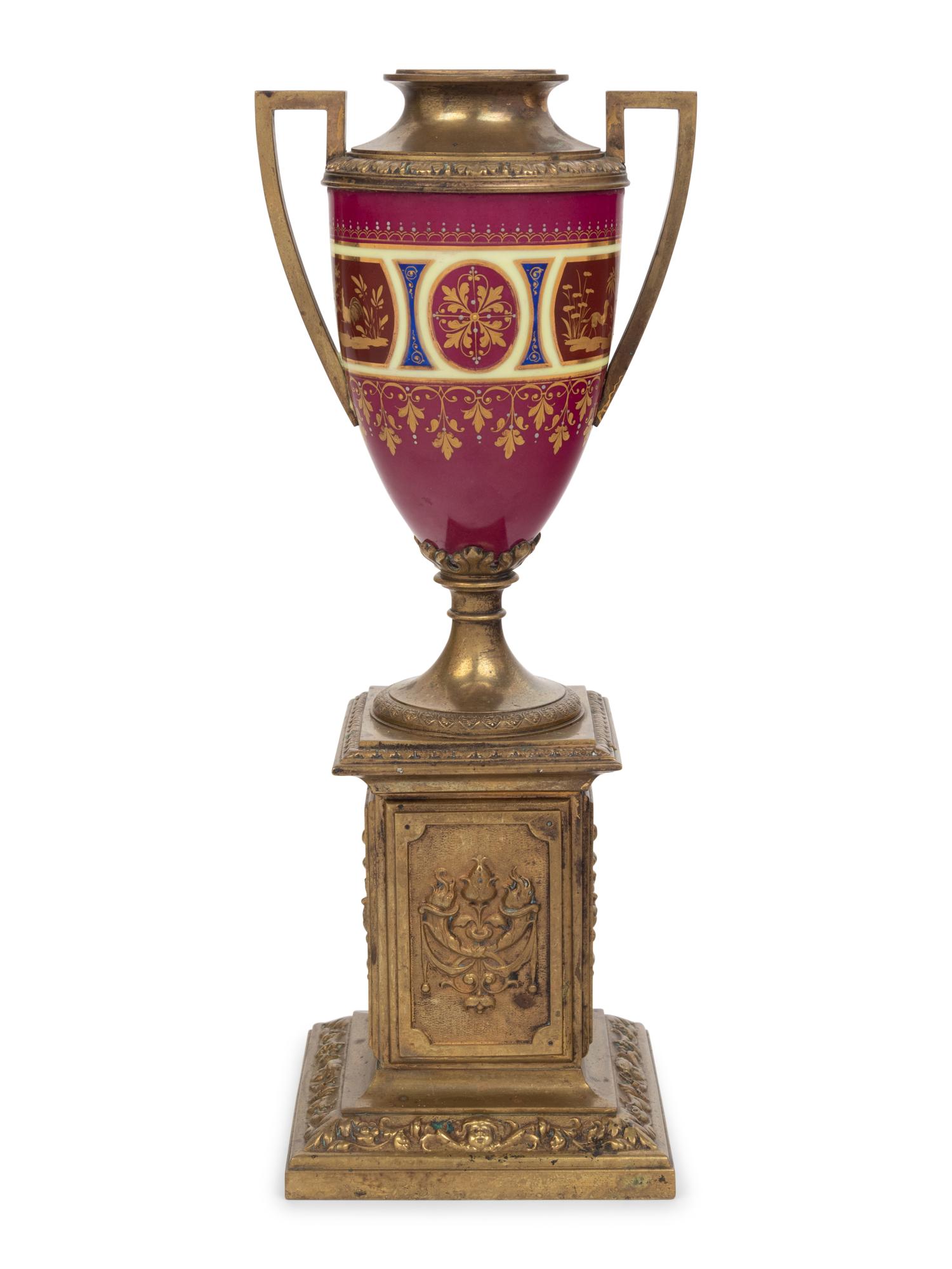 A Vienna Style Gilt Bronze Mounted Porcelain Urn