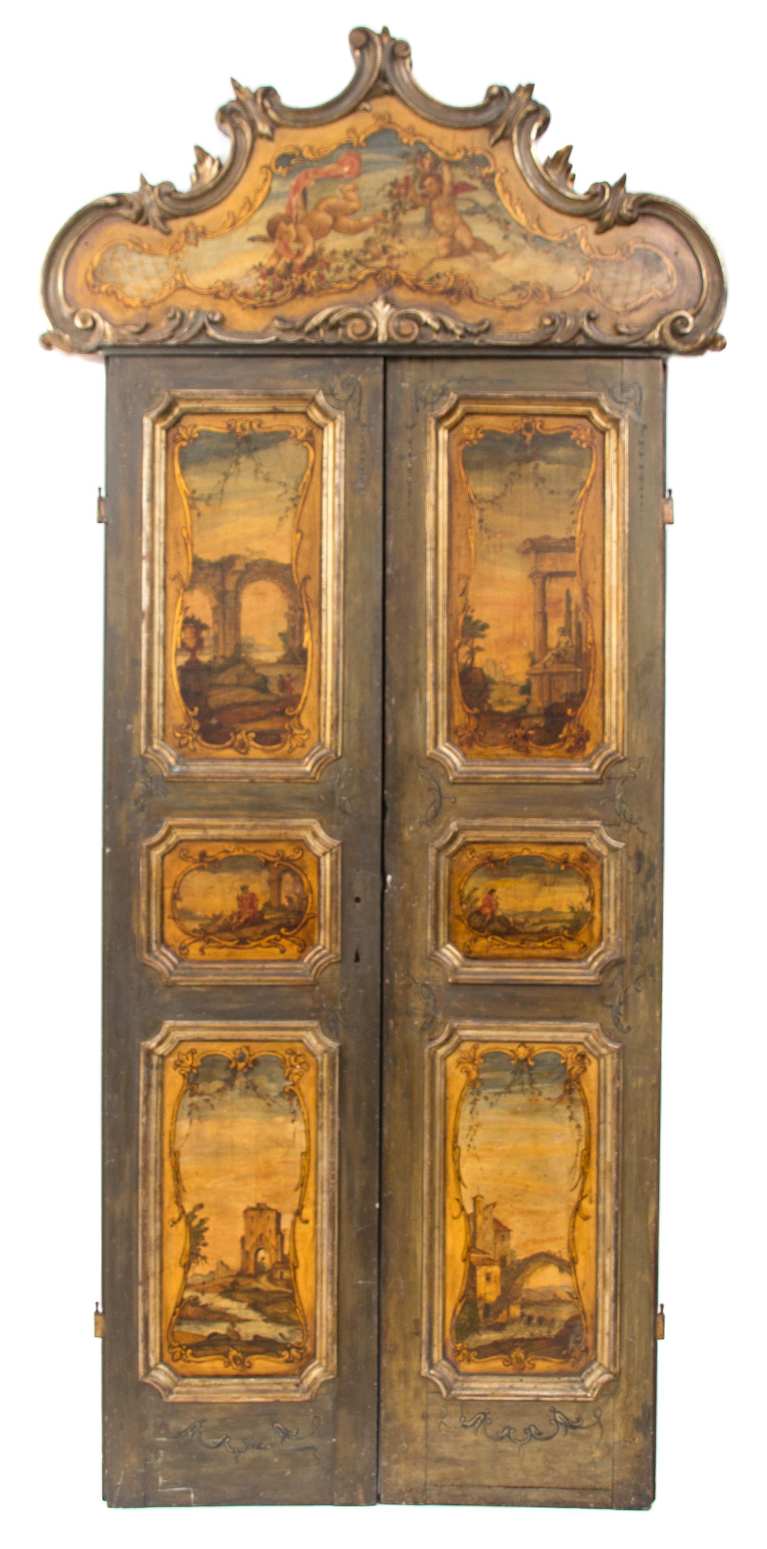 Two Pairs of Venetian Style Painted and Parcel Gilt Doors Height of each 99 1/2 x width 45 3/4 inches. — 19TH CENTURY
