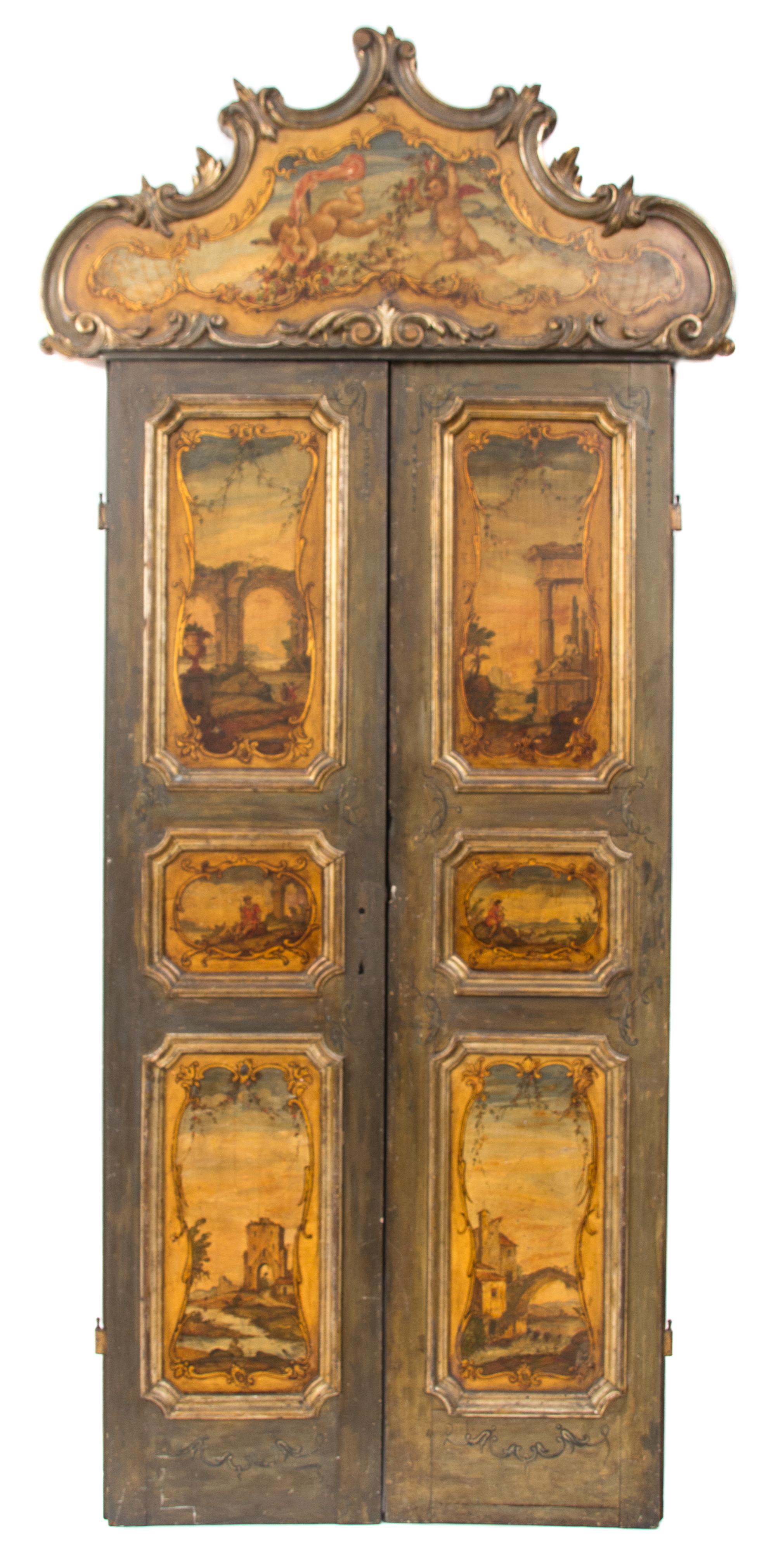 Two Pairs of Venetian Style Painted and Parcel Gilt Doors Height of each 99 1/2 x width 45 3/4 inches. — 19TH CENTURY