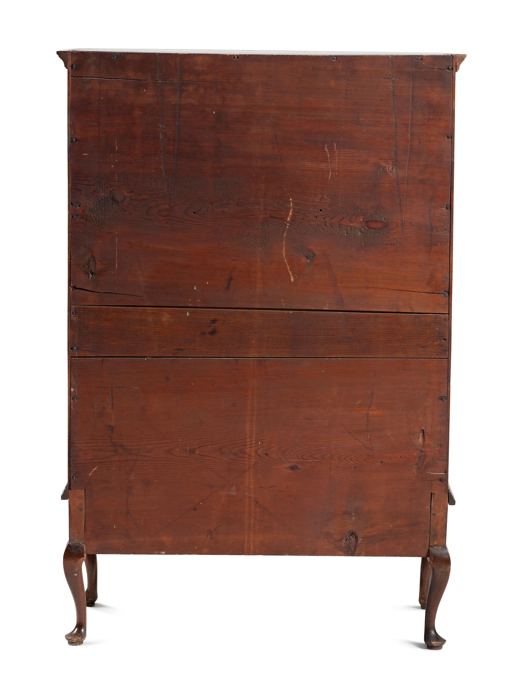 A Queen Anne Fan-Carved Maple and White Pine Flat-Top Chest on Frame