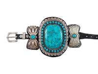 Navajo Sterling Silver Ketoh, with Large Turquoise Cabochon and Turquoise Clusters