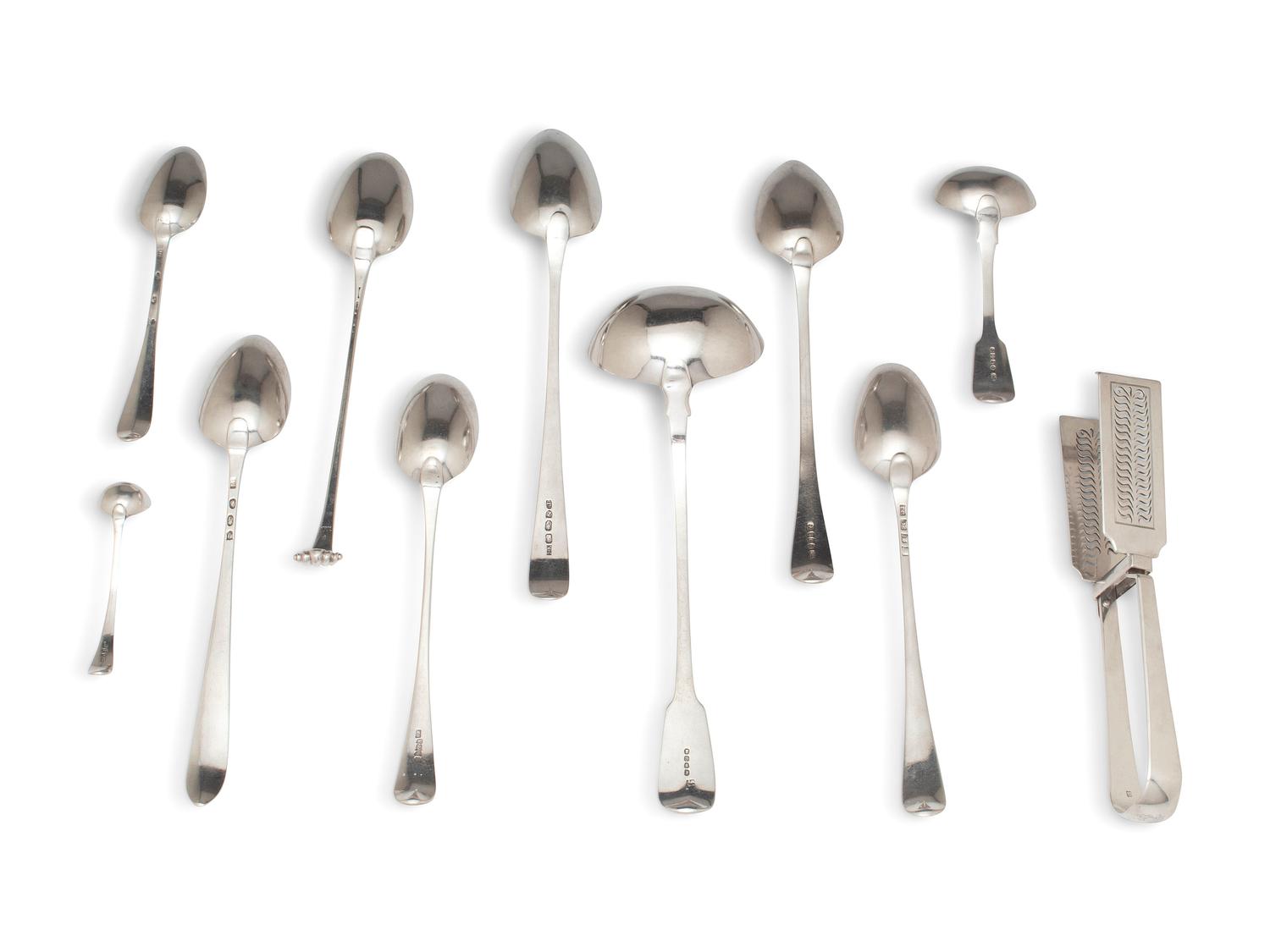 A Collection of Irish and English Silver Flatware Articles