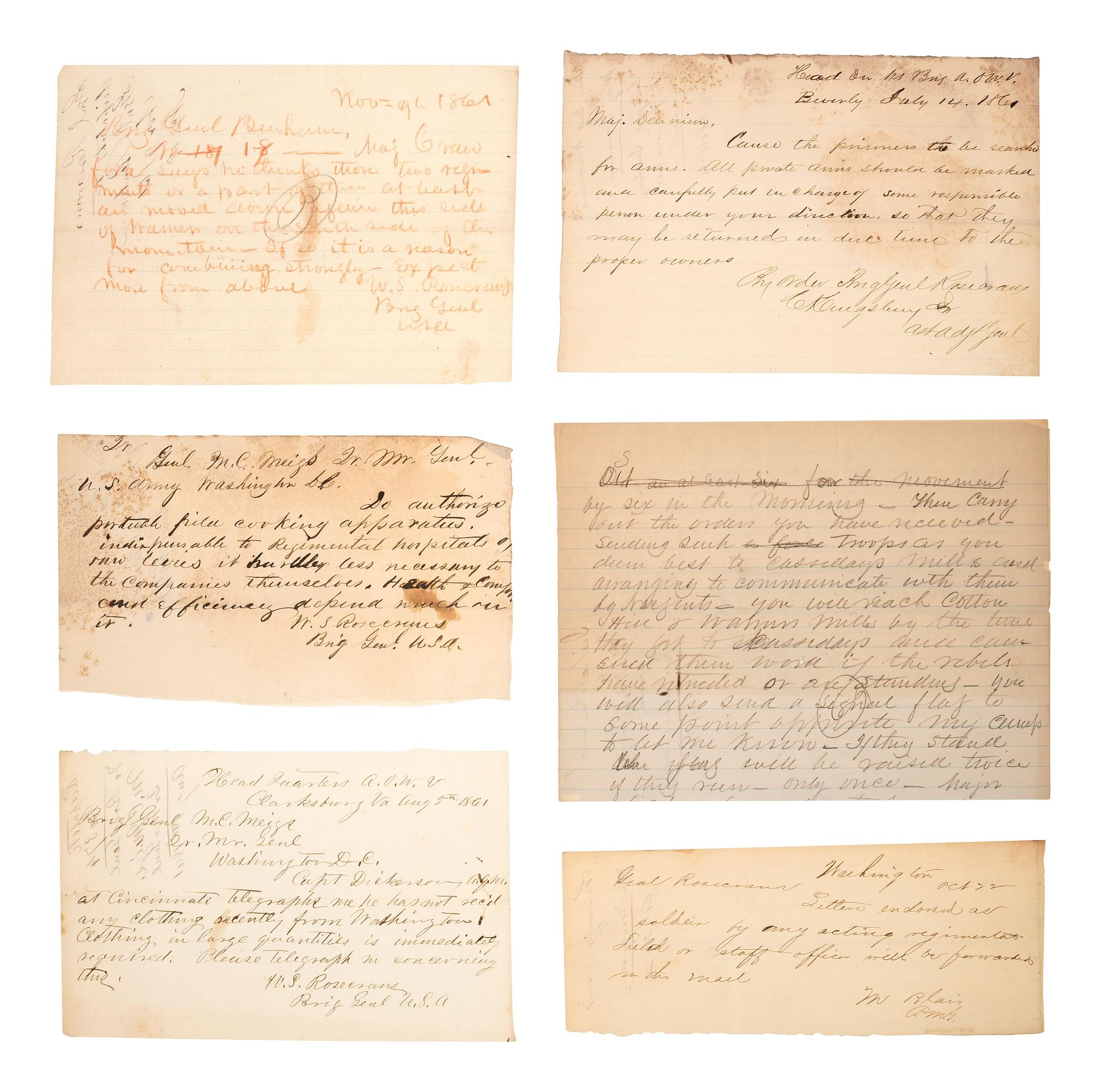 [CIVIL WAR] -- ROSECRANS, General William S. (1819-1898). Letters and documents associated with General William S. Rosecrans and the early months of the Civil War, including 3 ALsS.