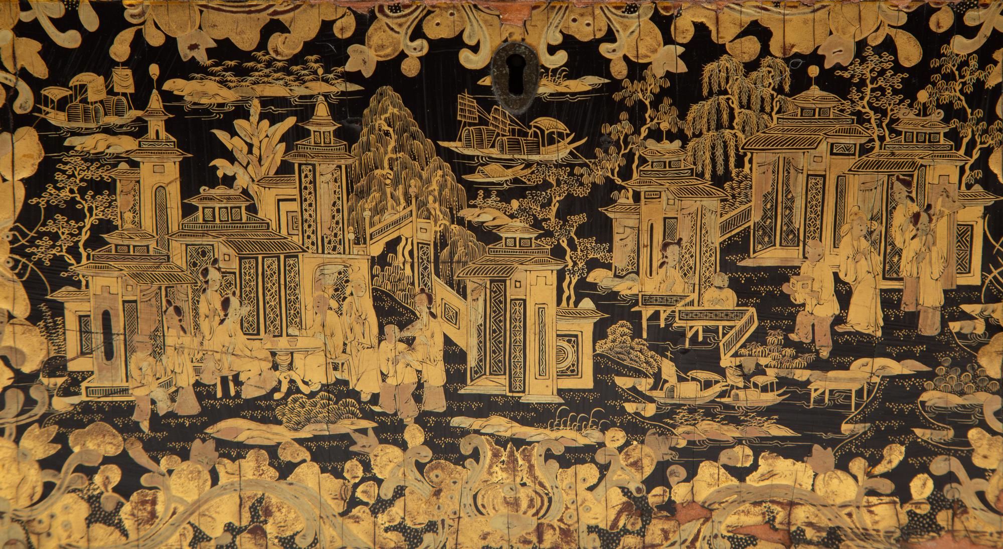 A Chinese Export Lacquered Pigskin Covered Box
