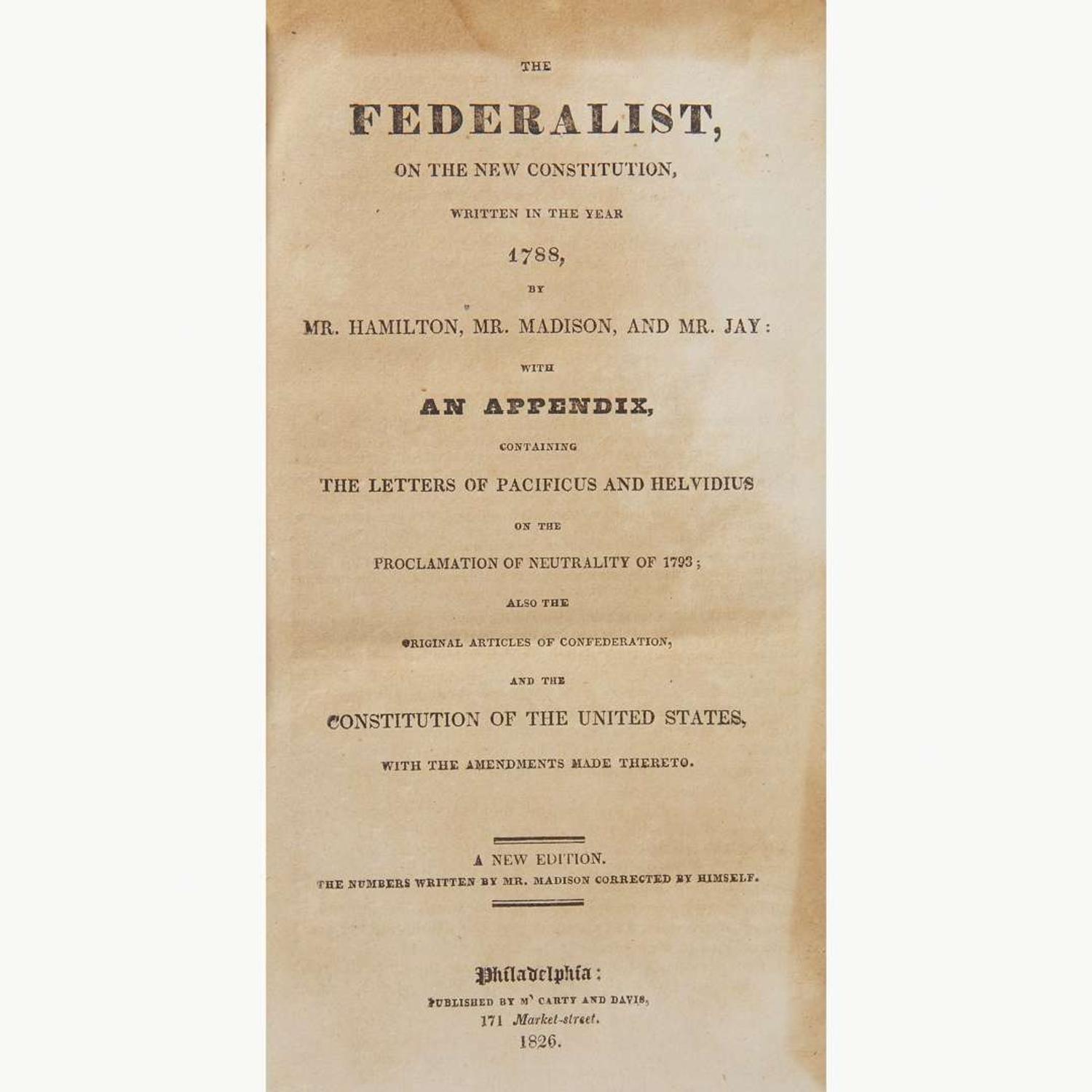 [Hamilton, Alexander] [Constitution] The United States Chronicle: Political, Commercial, and Historical