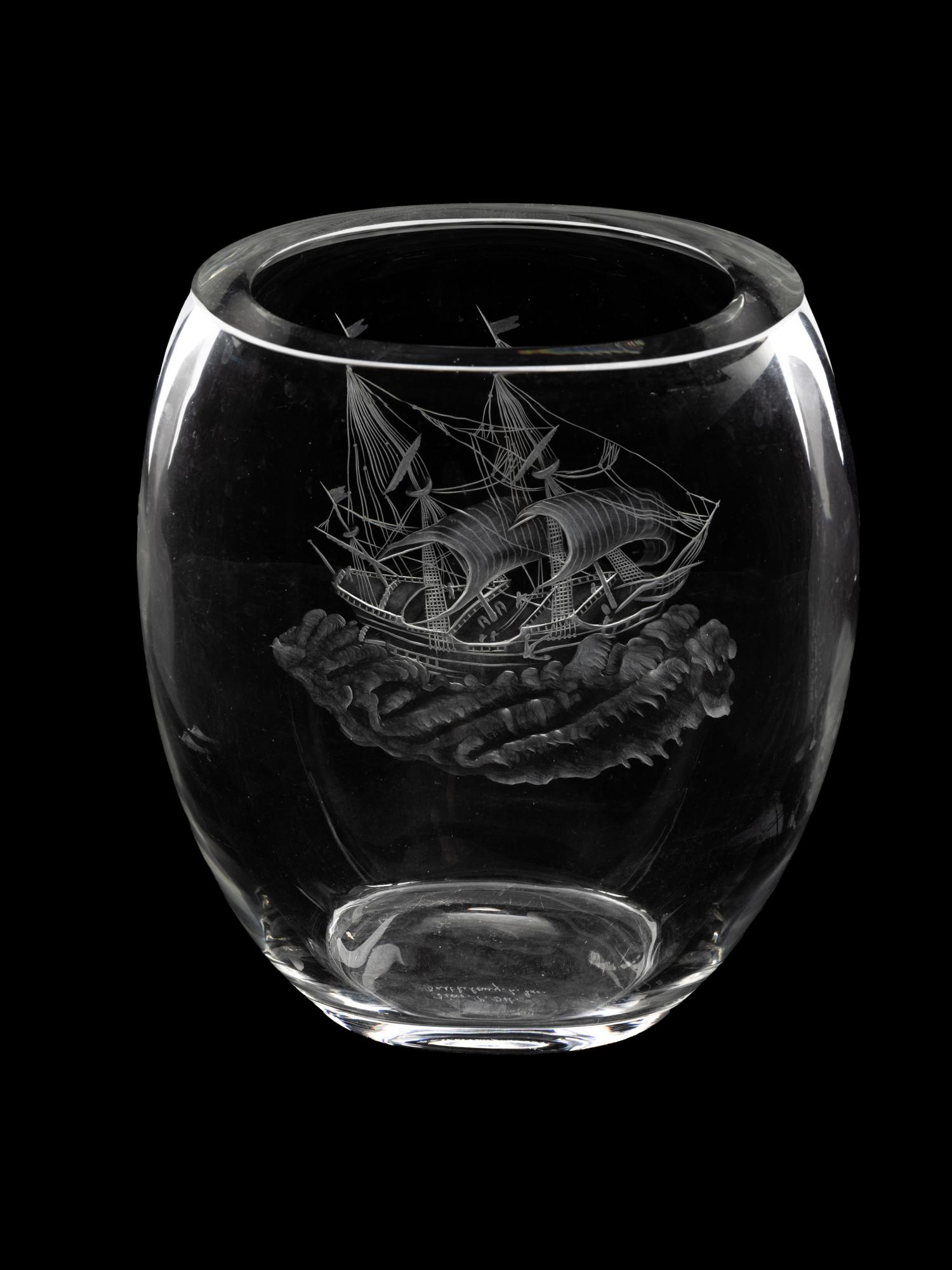 A Val St. Lambert Etched Glass Vase