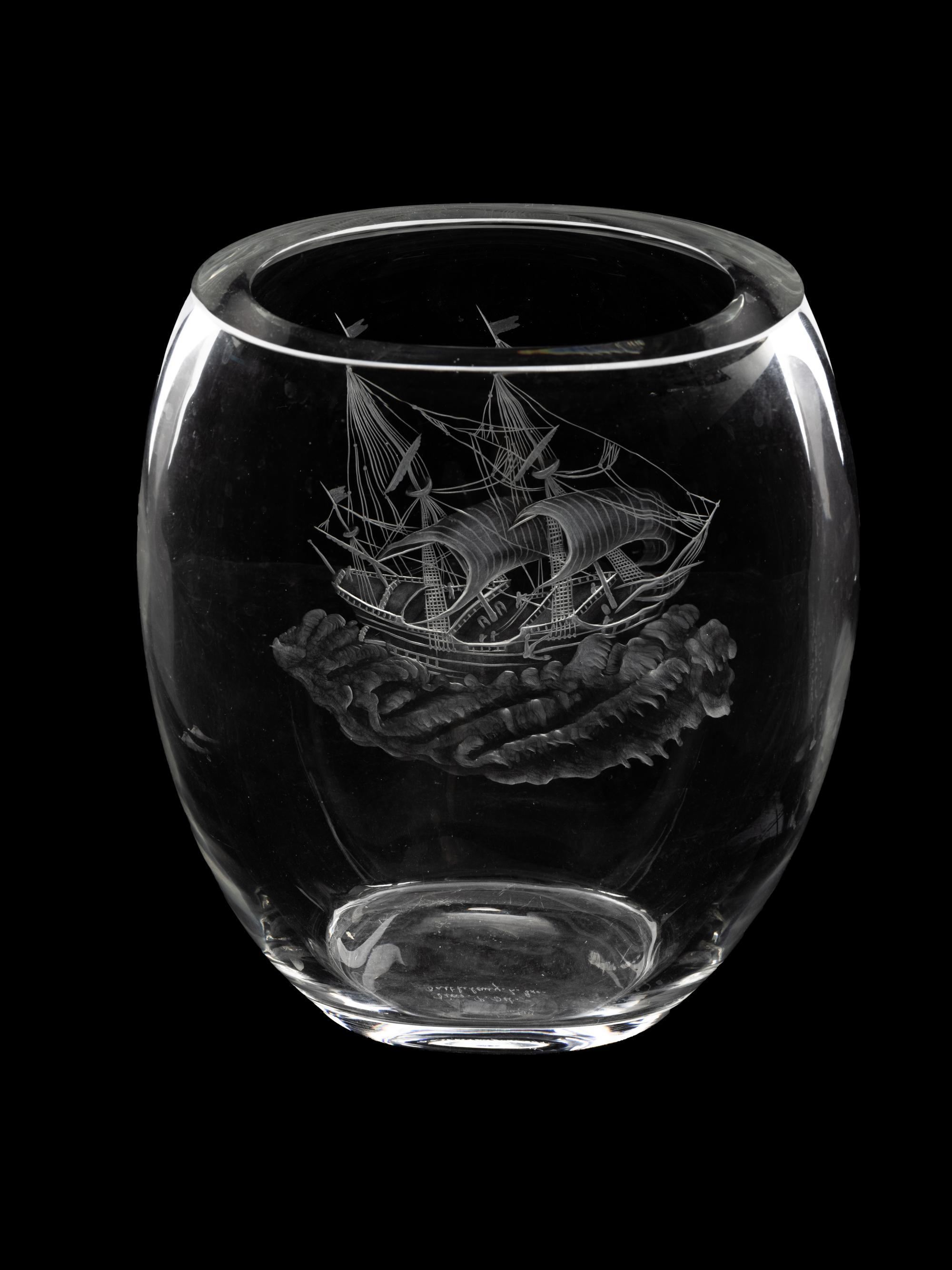 A Val St. Lambert Etched Glass Vase