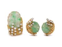 YELLOW GOLD, JADE AND DIAMOND SET