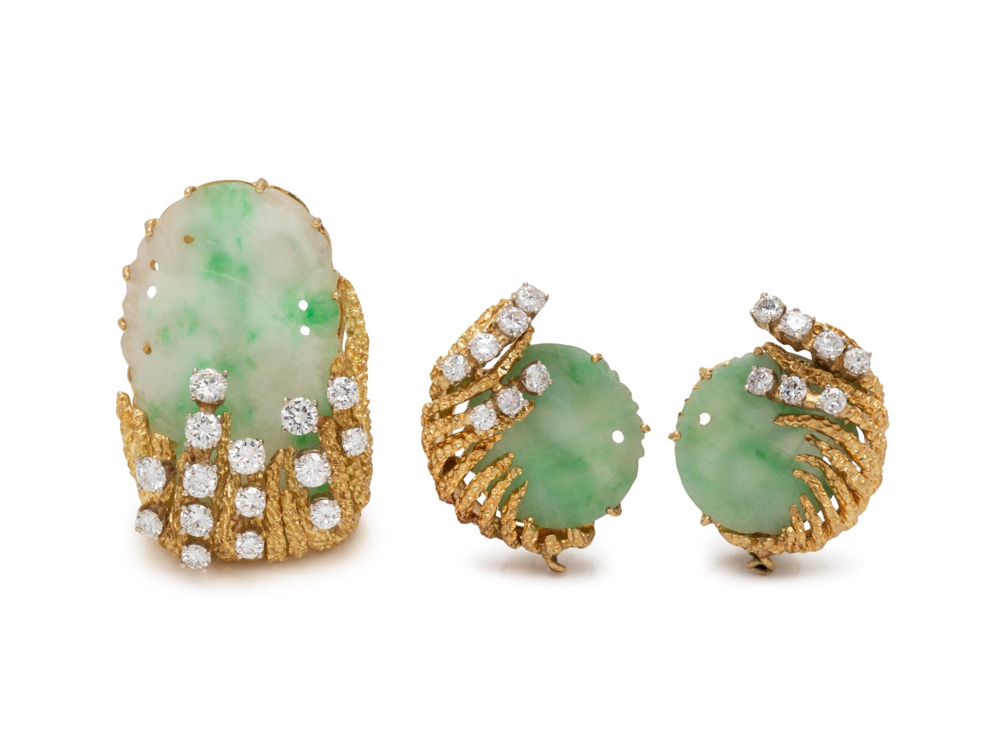 YELLOW GOLD, JADE AND DIAMOND SET