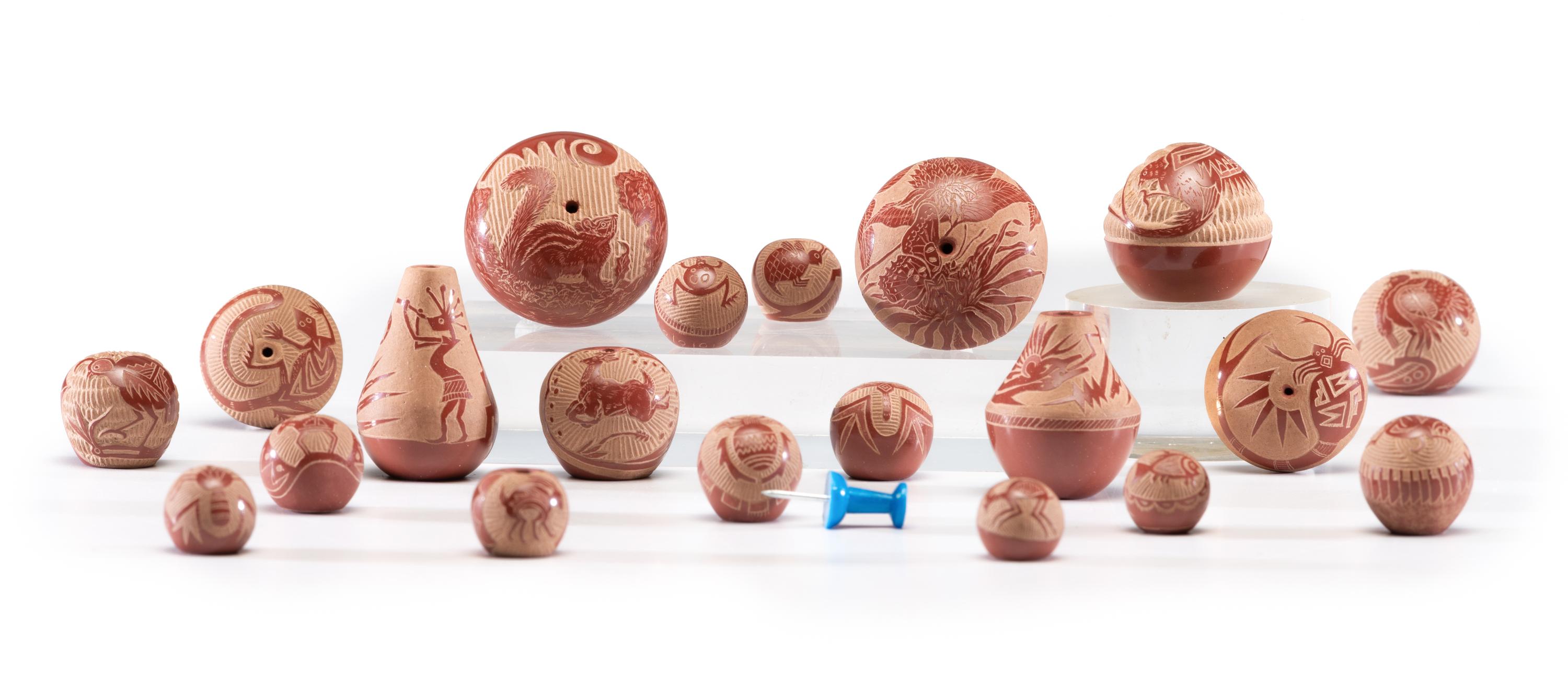 Collection of Miniature Sgraffito Redware Seed Jars Lot is located and will ship from Cincinnati, Ohio.