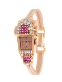 RETRO, 14K ROSE GOLD, DIAMOND AND RUBY WRISTWATCH
