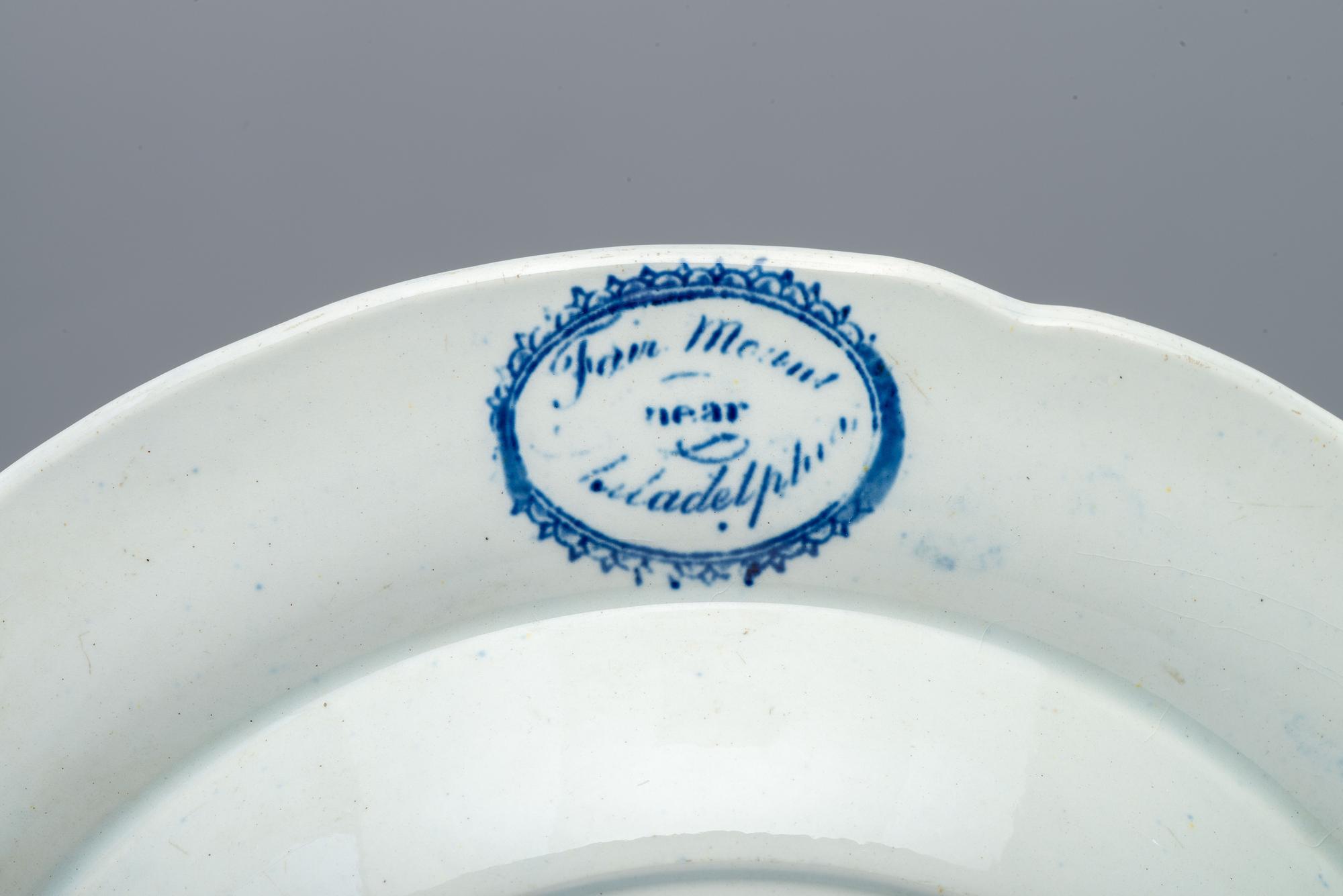 Four Historical Blue Staffordshire Plates of Philadelphia Interest