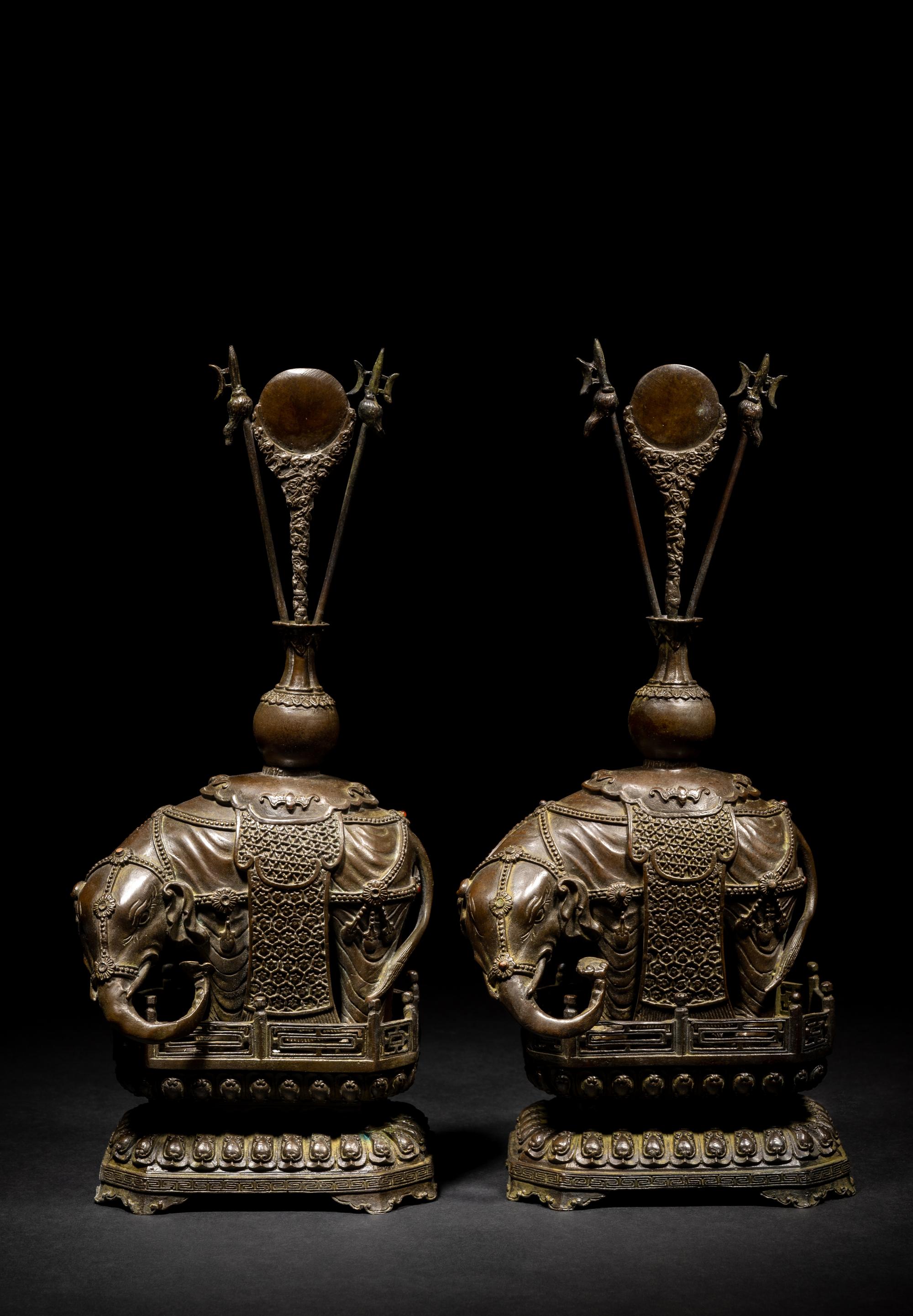 A Pair of Chinese Bronze Figures of Elephants