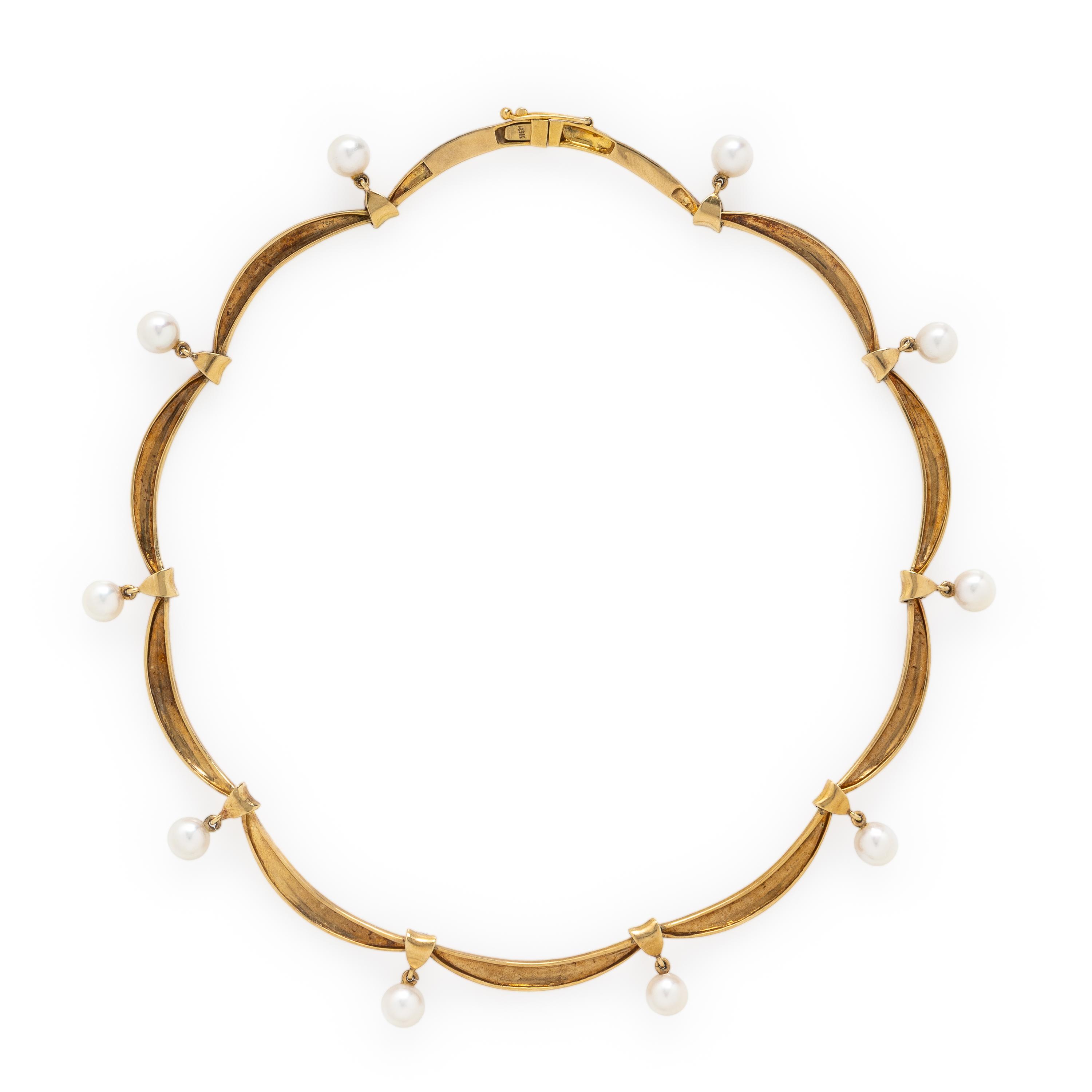 Yellow Gold, Diamond, and Cultured Pearl Necklace