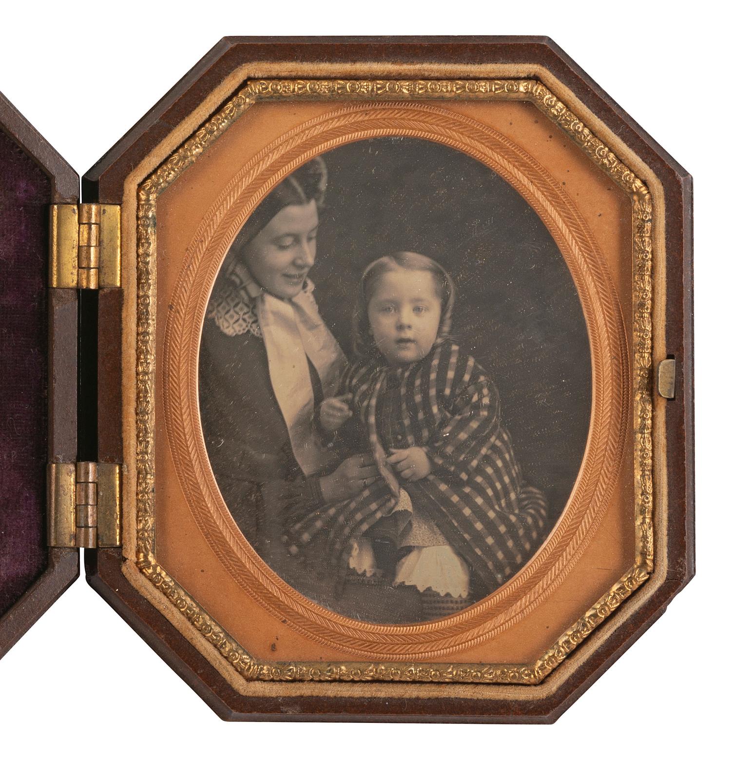 [EARLY PHOTOGRAPHY]. A pair of sixth plate daguerreotypes of mothers with their children.