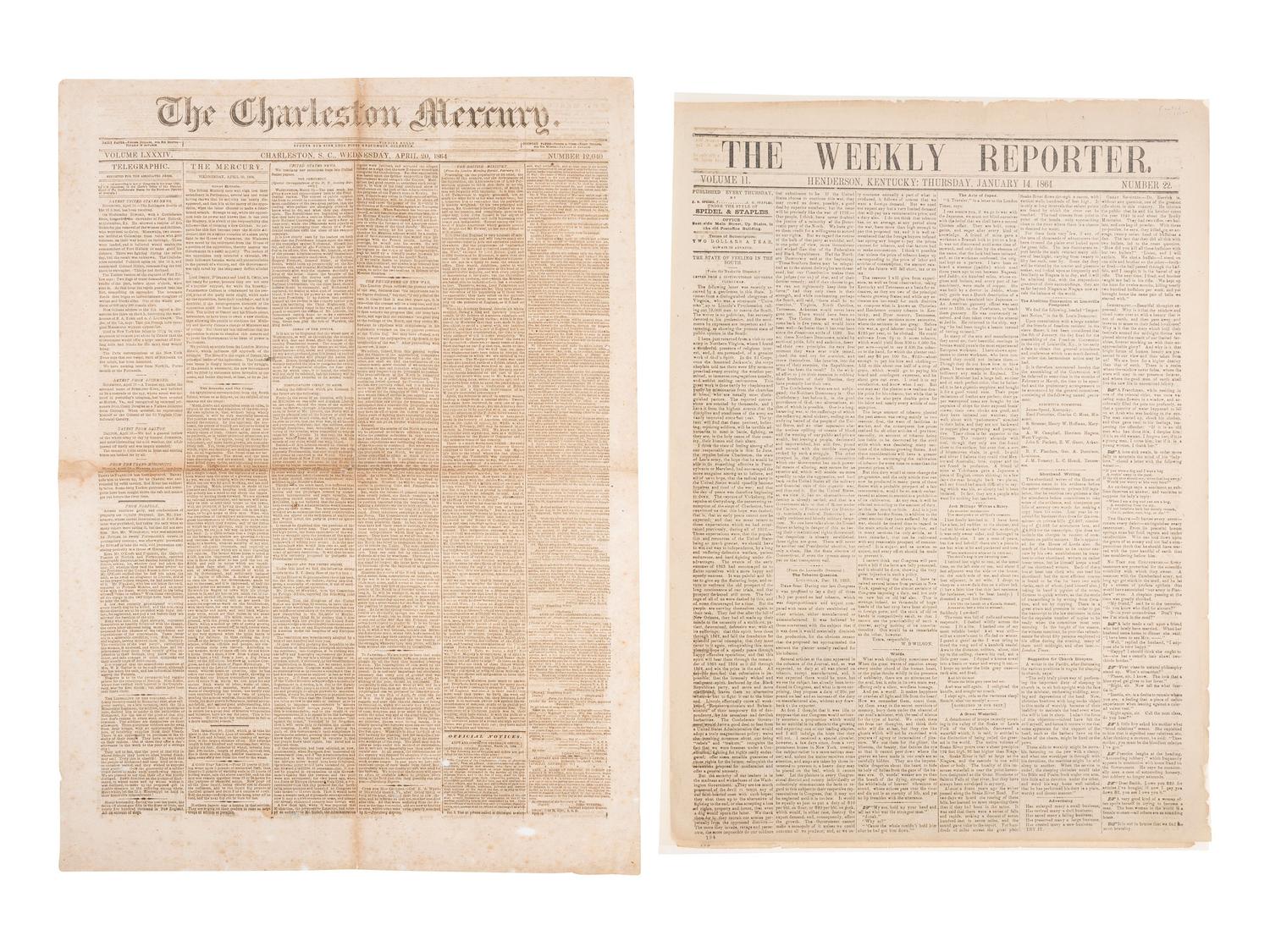[CIVIL WAR]. 75+ Southern and Confederate newspapers reporting on the war and politics of the era.