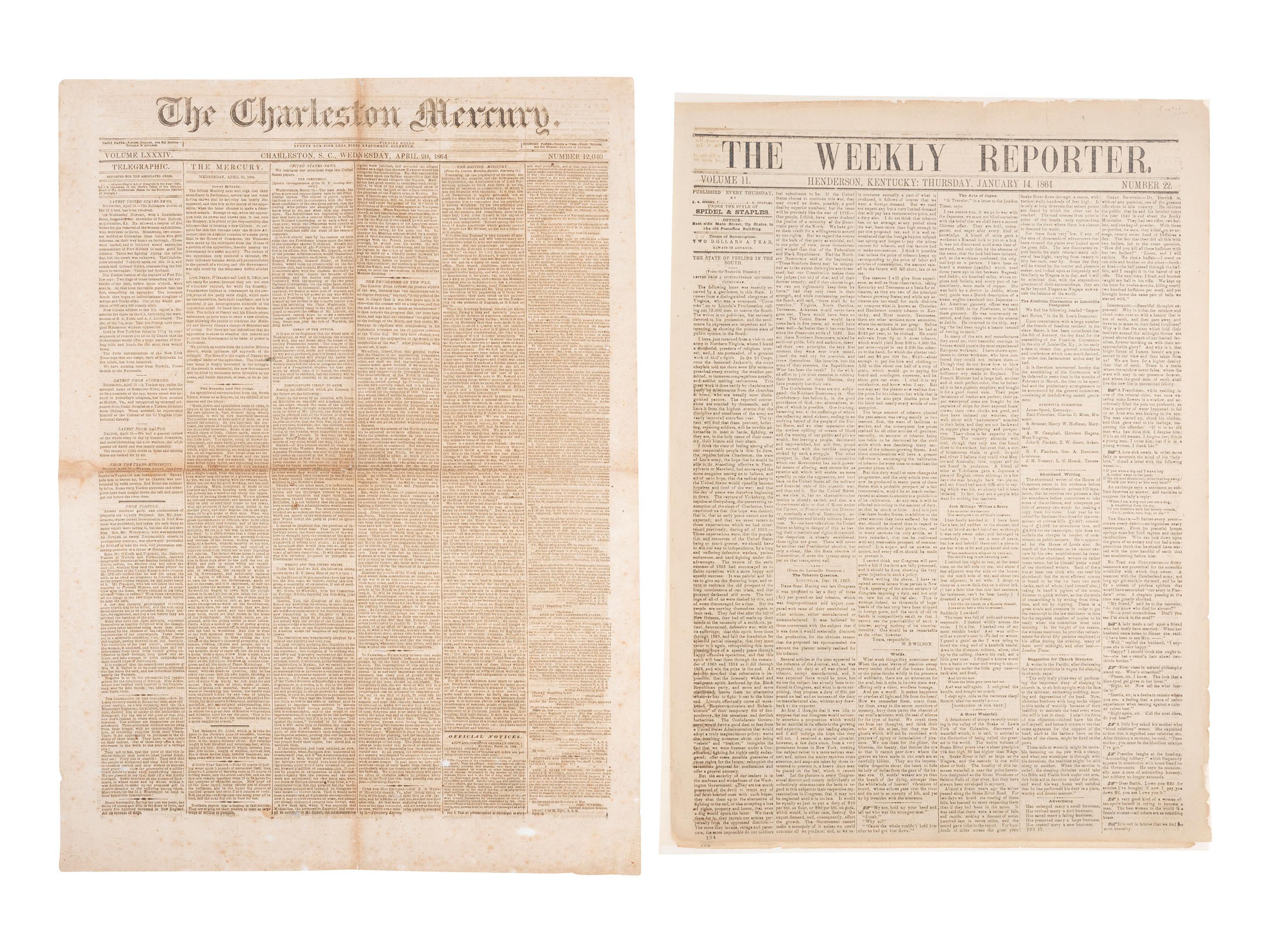 [CIVIL WAR]. 75+ Southern and Confederate newspapers reporting on the war and politics of the era.