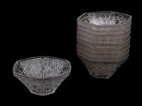 A Set of Ten Rene Lalique Hexagonal Finger Bowls with Molded Cherries: Raisins — 20TH CENTURY