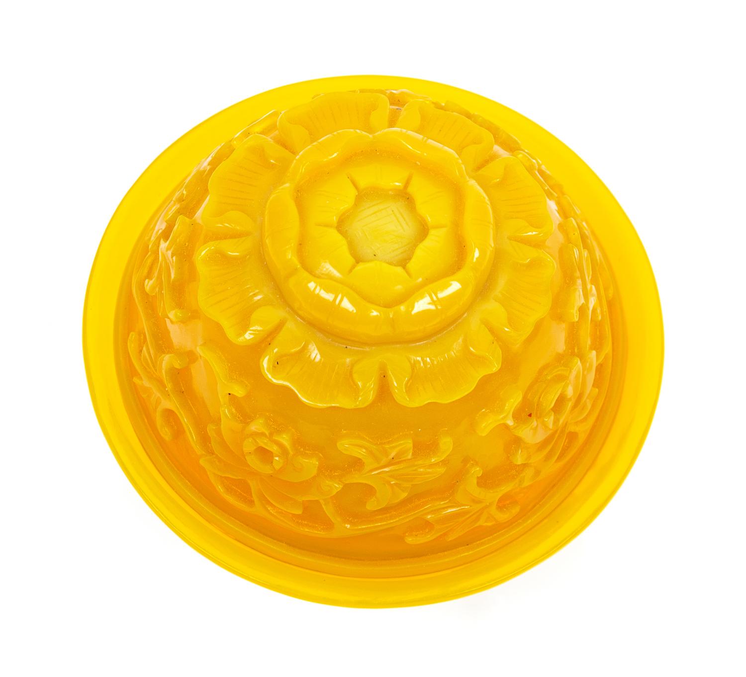 A Yellow Peking Glass Bowl and Cover