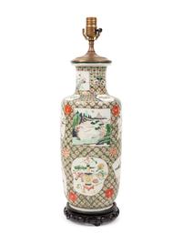 A Chinese Famille Verte Porcelain Rouleau Vase