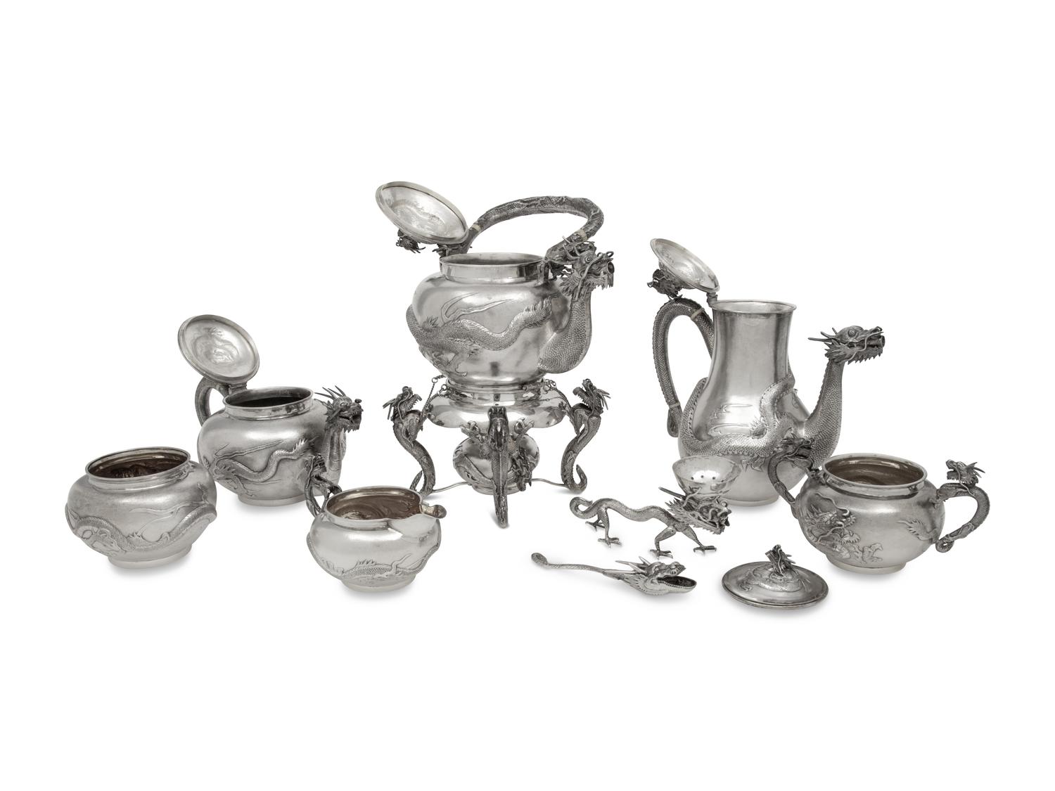 A Chinese Export Silver Seven-Piece Tea and Coffee Service
