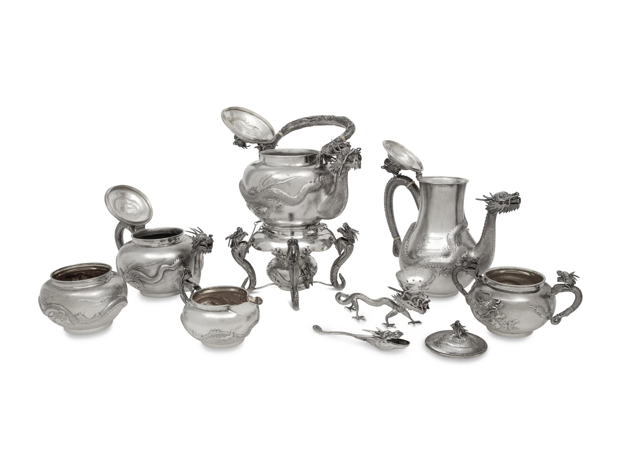 A Chinese Export Silver Seven-Piece Tea and Coffee Service