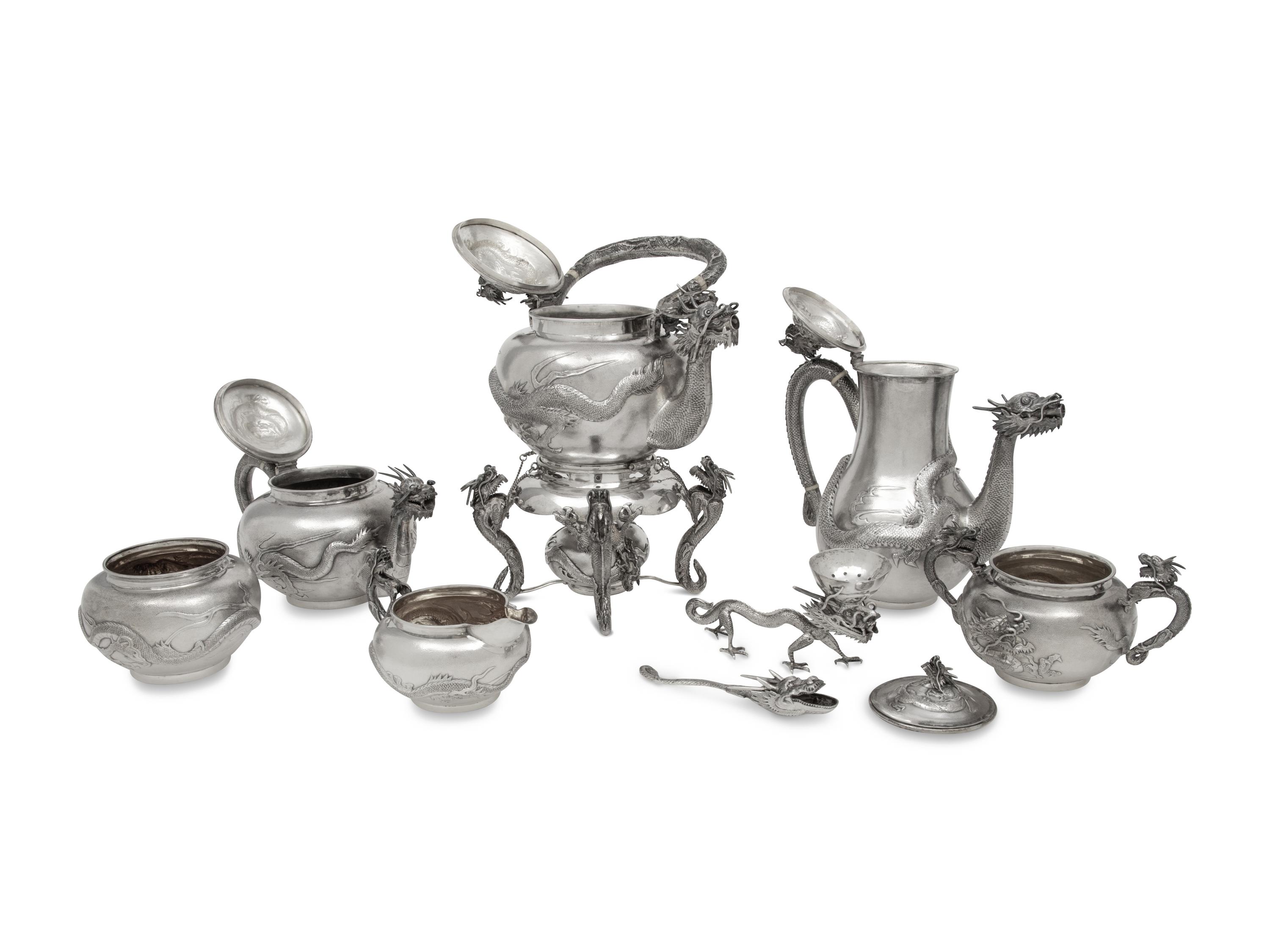 A Chinese Export Silver Seven-Piece Tea and Coffee Service