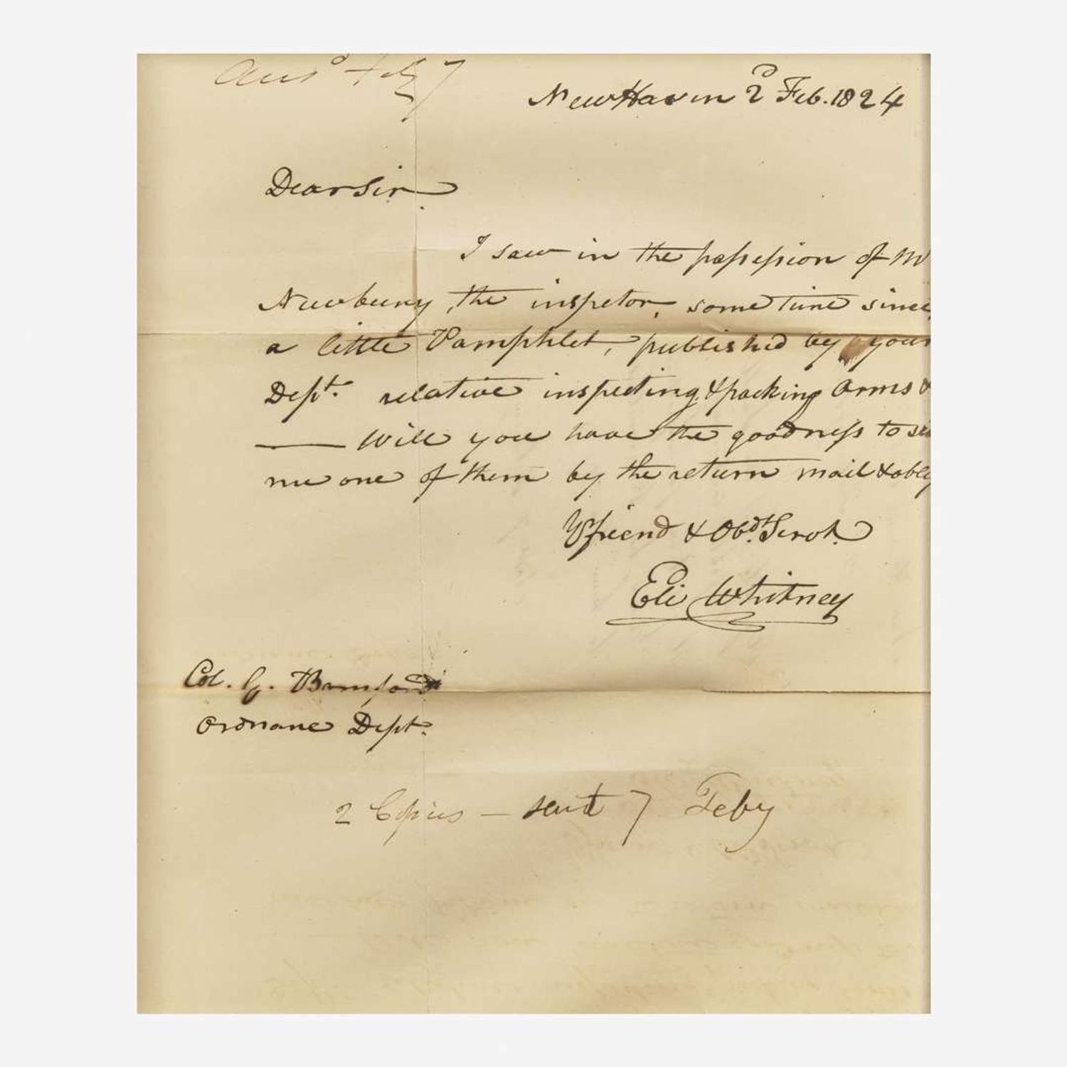 [Americana] Whitney, Eli Autograph Letter, signed
