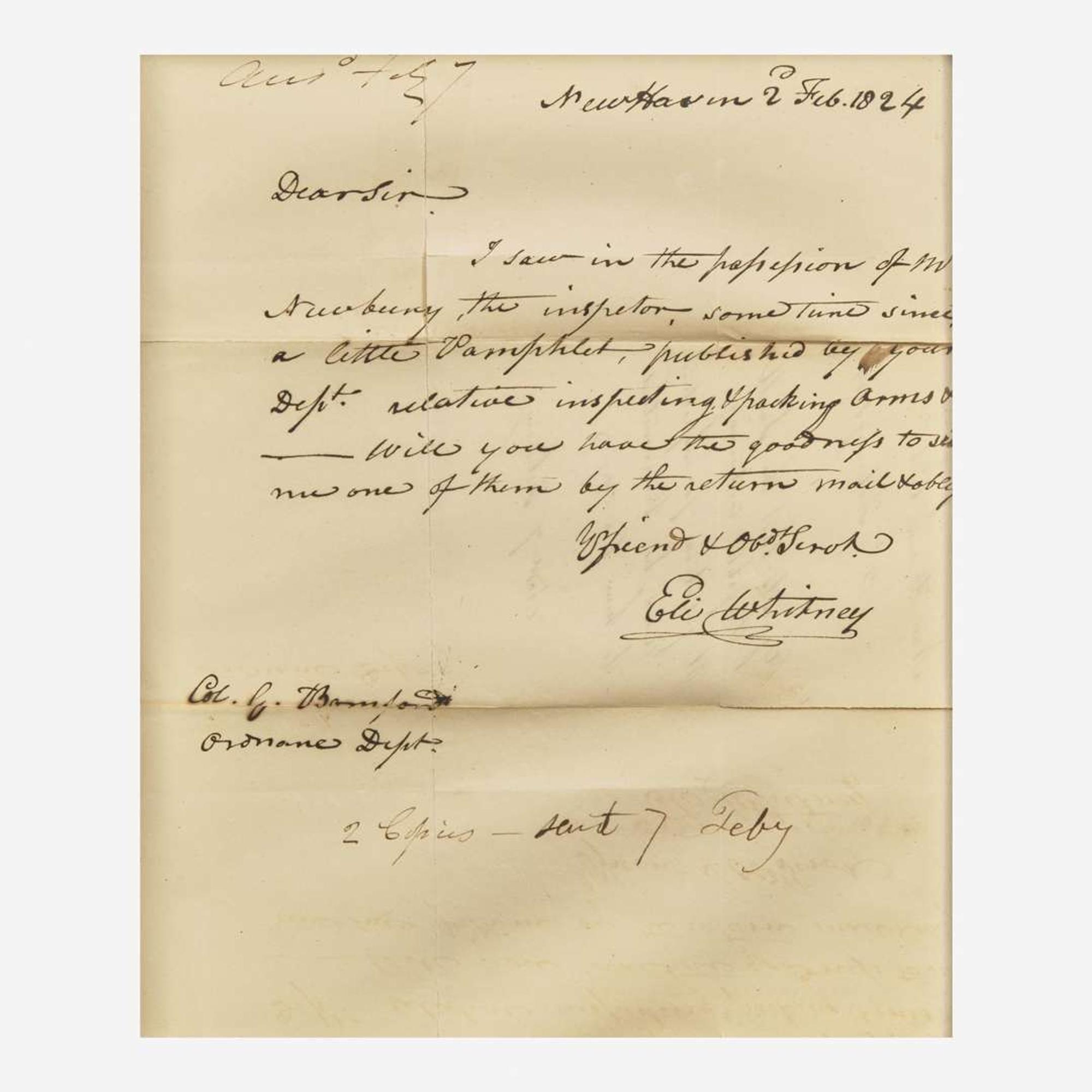 [Americana] Whitney, Eli Autograph Letter, signed