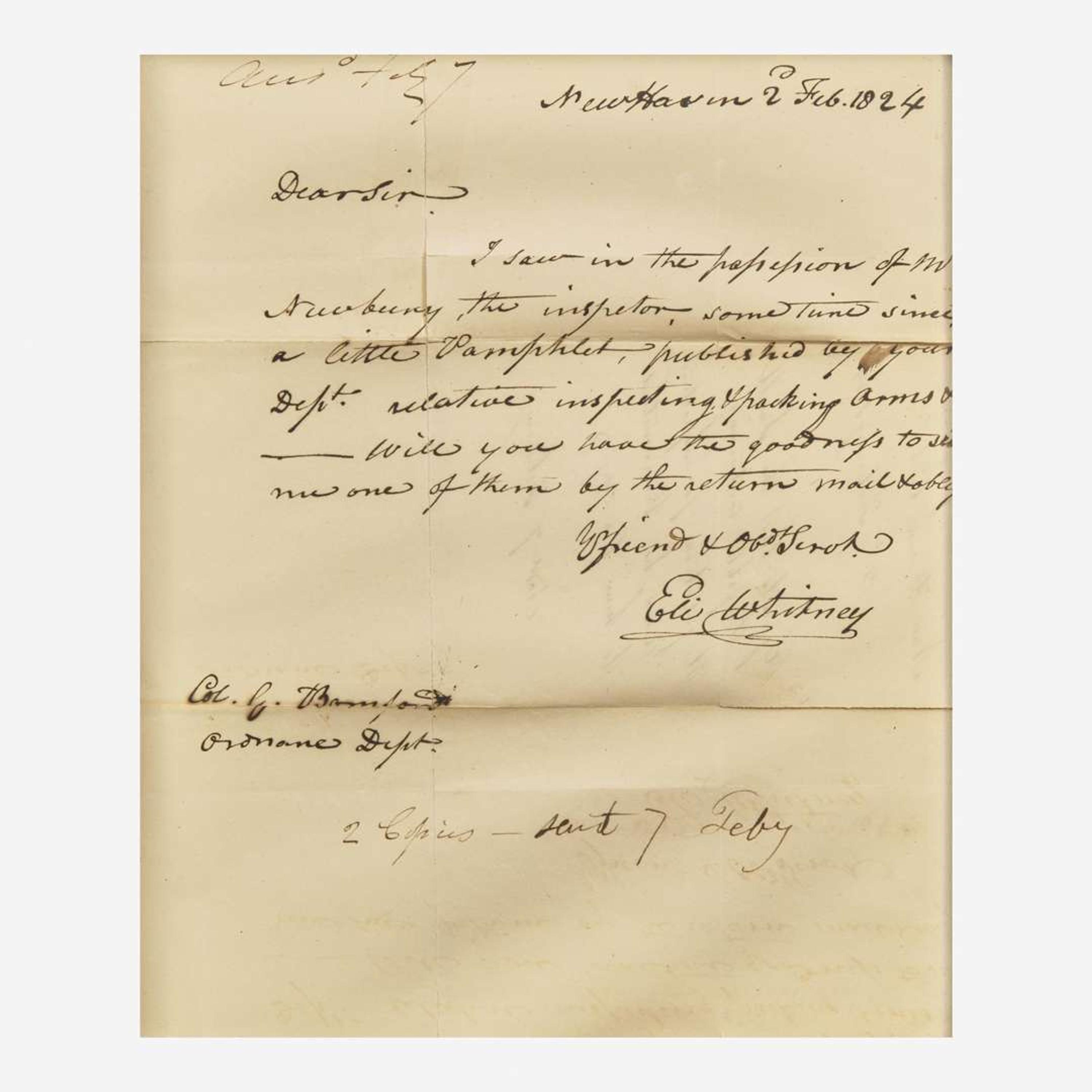 [Americana] Whitney, Eli Autograph Letter, signed
