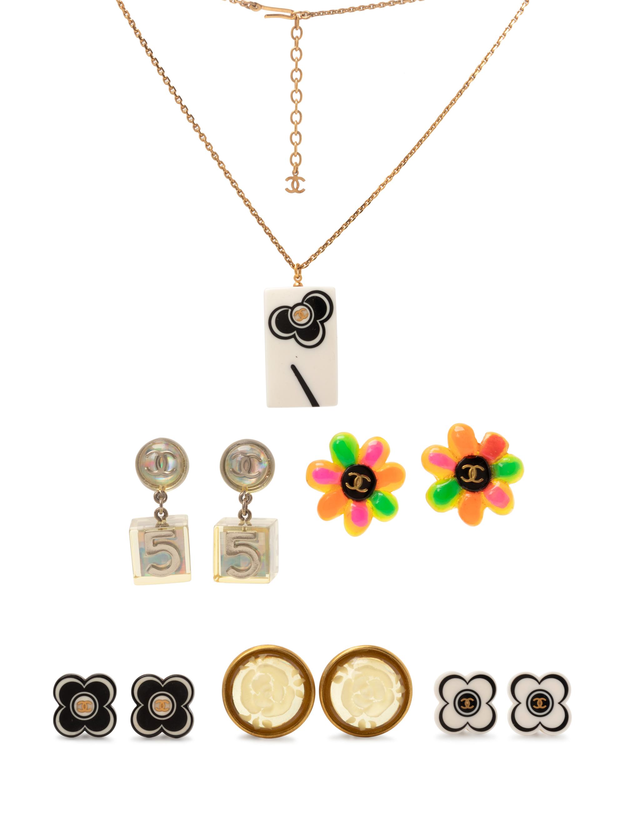 Six Chanel Costume Jewelry Items: Five Ear Clips & One Necklace, 1995-2002