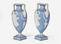 A Pair of Large Wedgwood Blue Jasperware Urns
