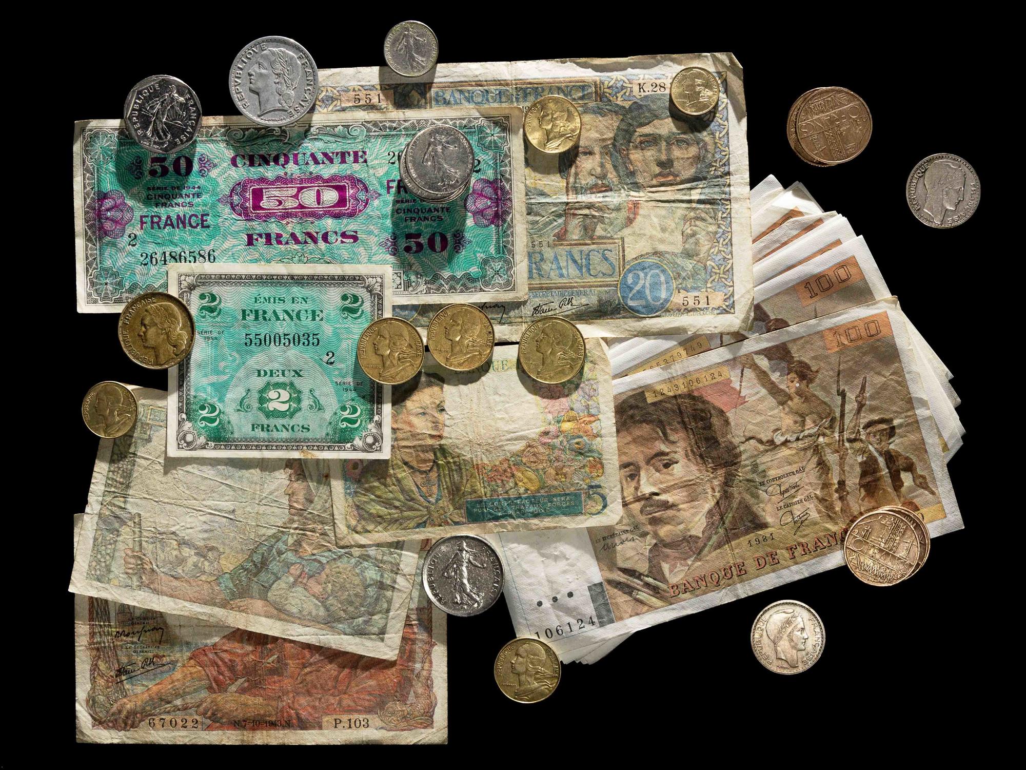 A Collection of French Coins and Paper Money