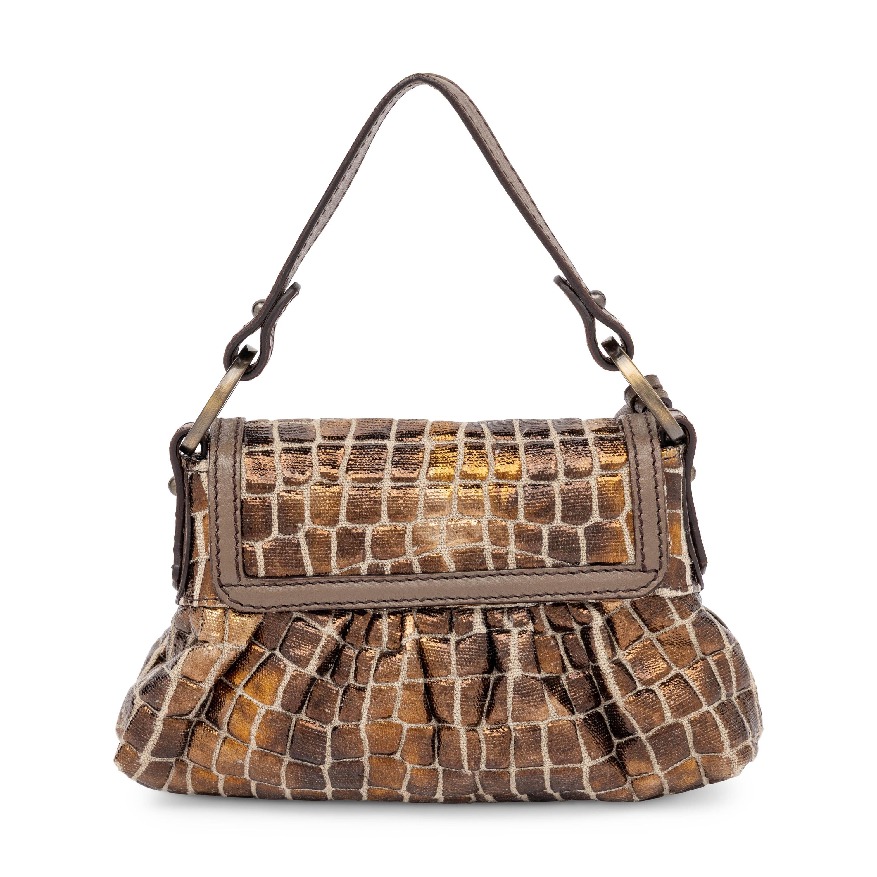 Fendi, Mini Chef Bag in Metallic Croc Jacquard
