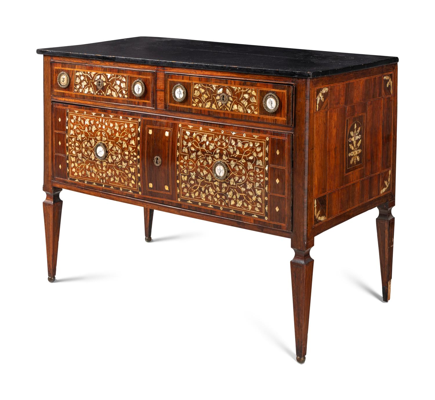 A Pair of North Italian Neoclassical Mother-of-Pearl Inlaid Commodes