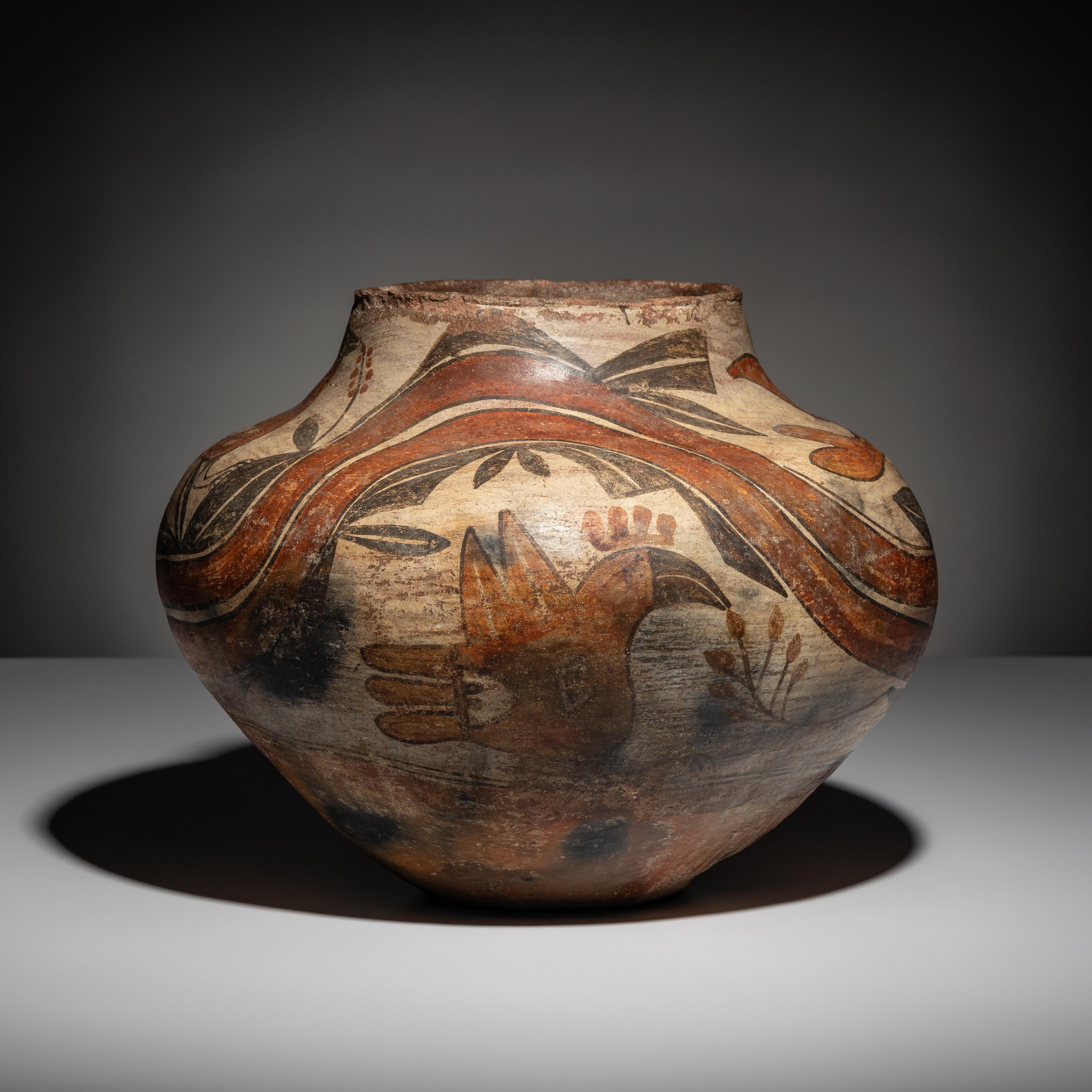 Zia Pottery Olla, with Parrots