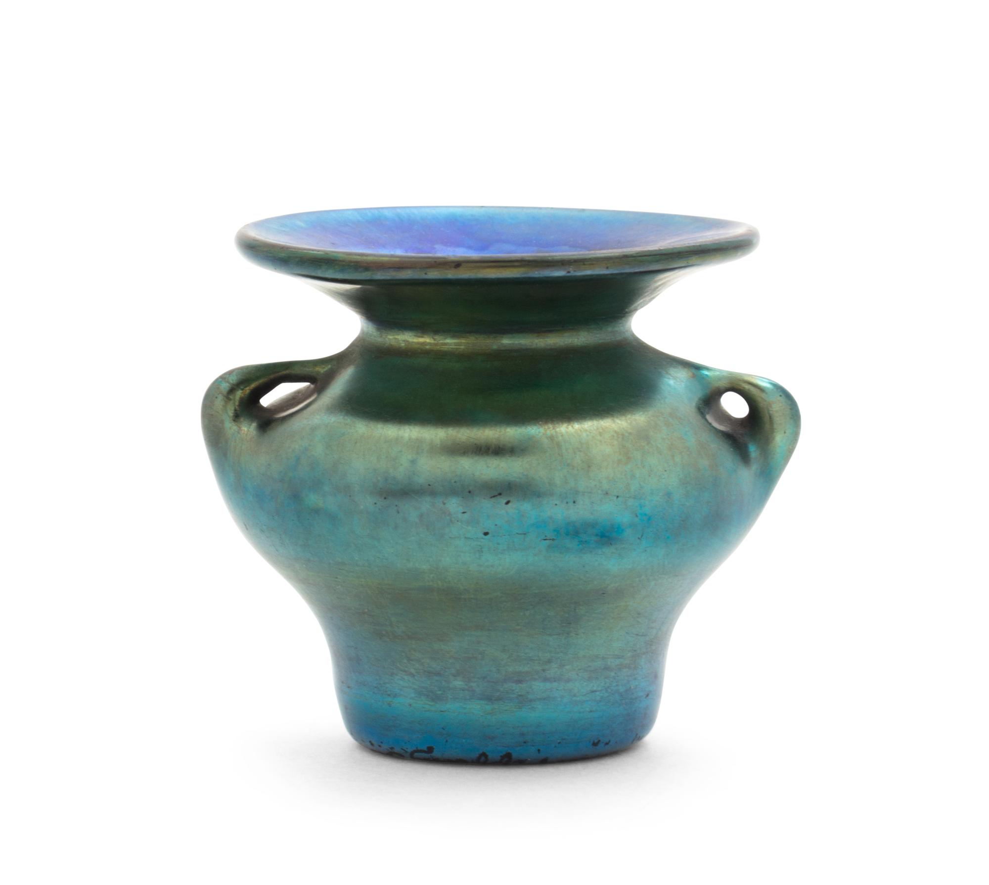 A Tiffany Studios Blue Favrile Glass Cabinet Vase Height 1 3/4 inches.