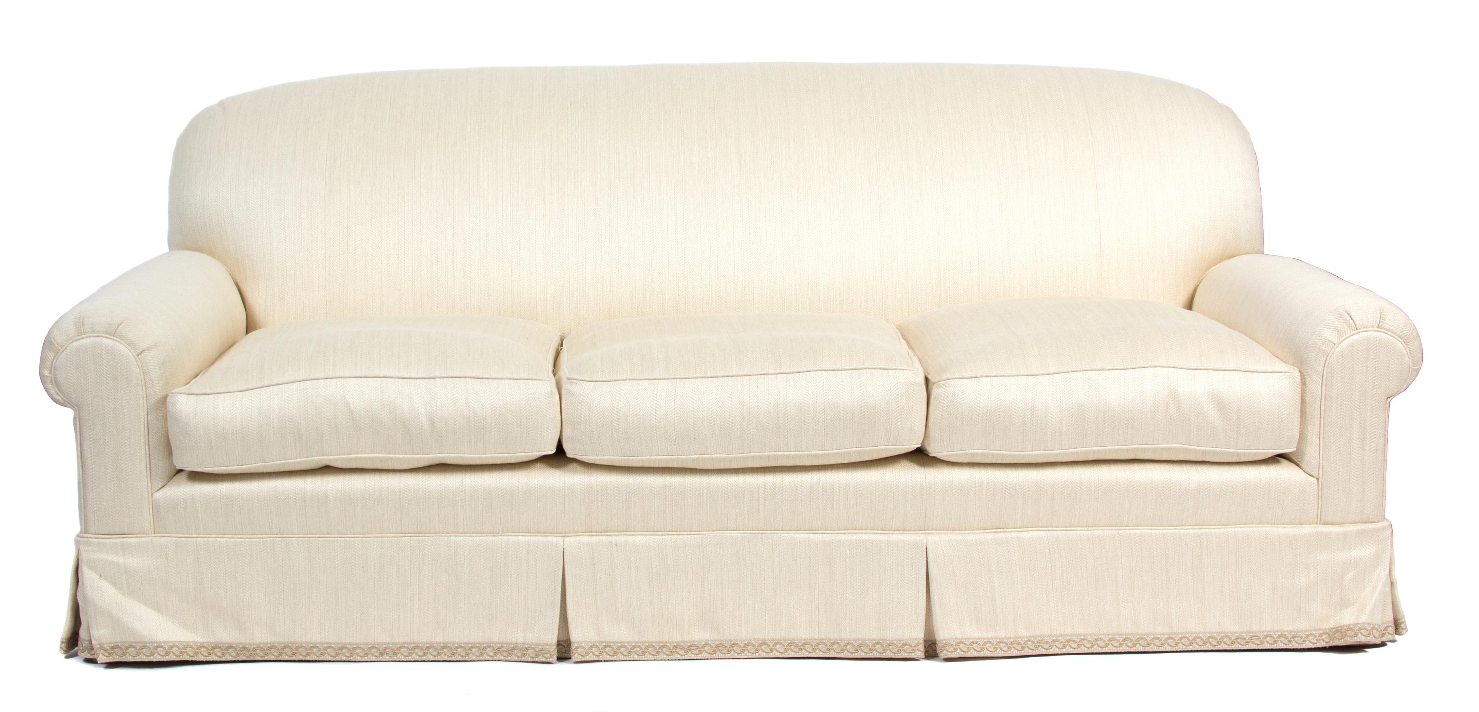 A Contemporary Upholstered Three-Cushion Sofa Height 37 x length 87 inches. — 20TH CENTURY