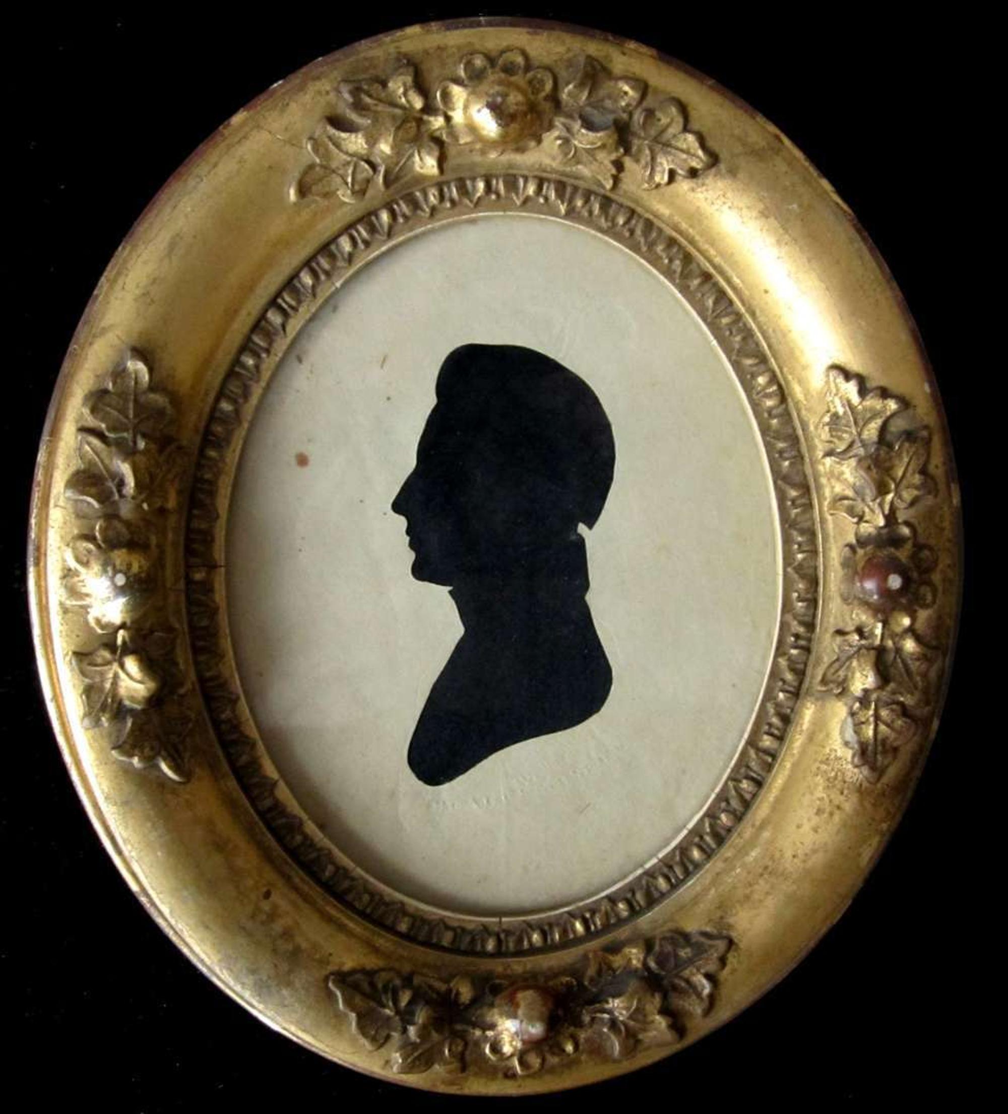 Silhouetted portrait of a gentleman bearing stamp of peale museum, philadelphia or baltimore, circa 1820