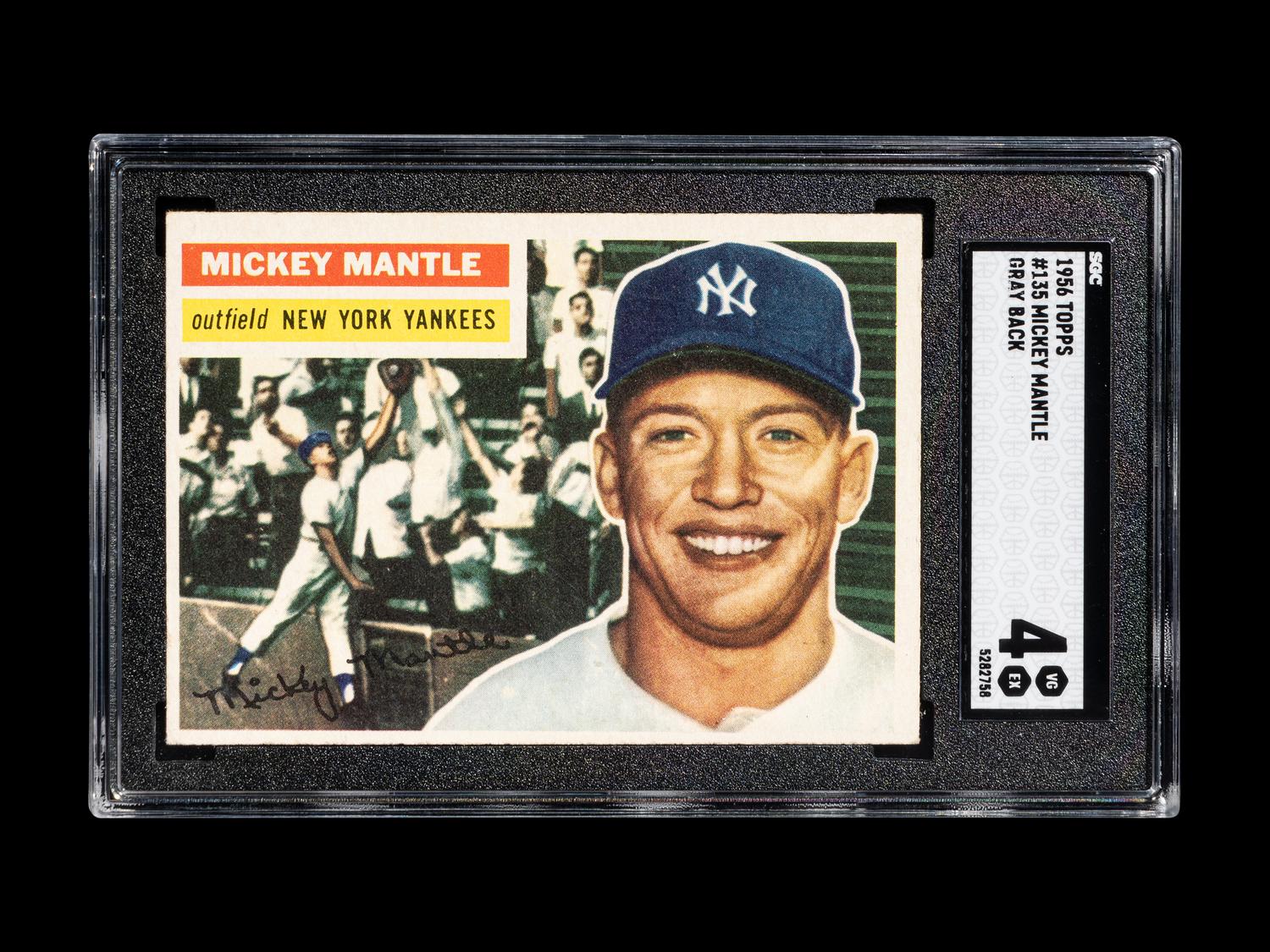 A 1956 Topps Mickey Mantle Baseball Card No. 135 - Gray Back (SGC 4 VG-EX)