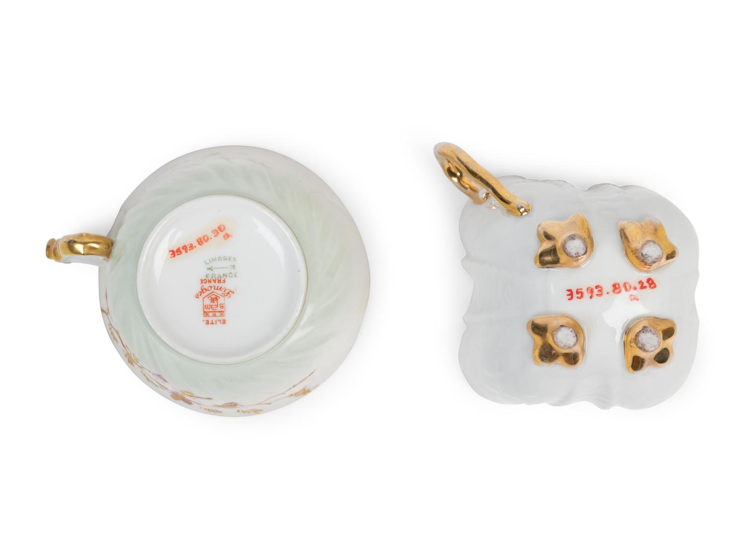 Two Continental Porcelain Moustache Cups and Saucers