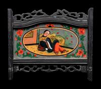 Three Chinese Painted on Glass and Wood Lanterns