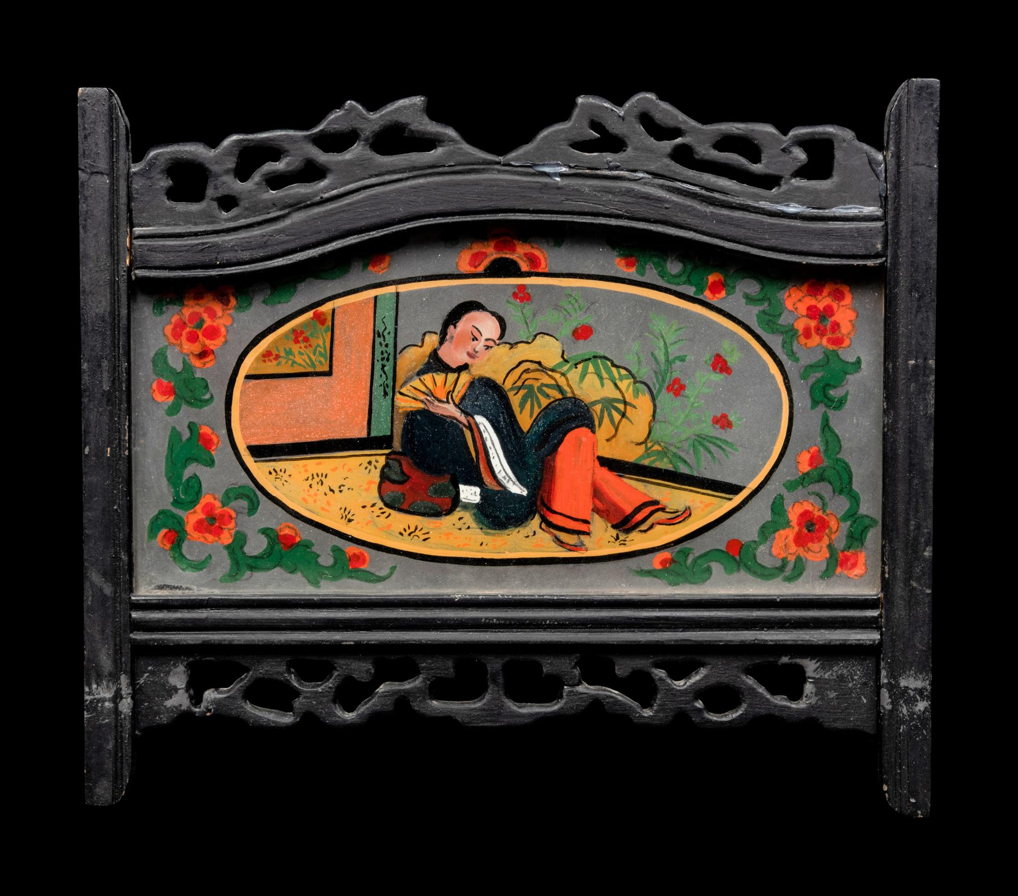 Three Chinese Painted on Glass and Wood Lanterns